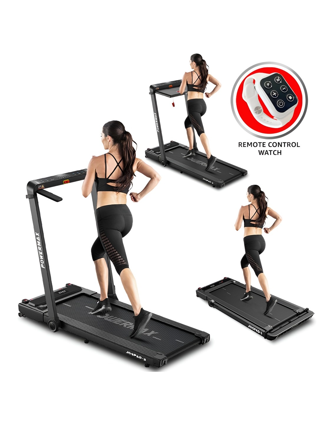 

PowerMax Fitness JogPad-3 Motorised Under Desk Treadmill With Remote Control Watch, Black