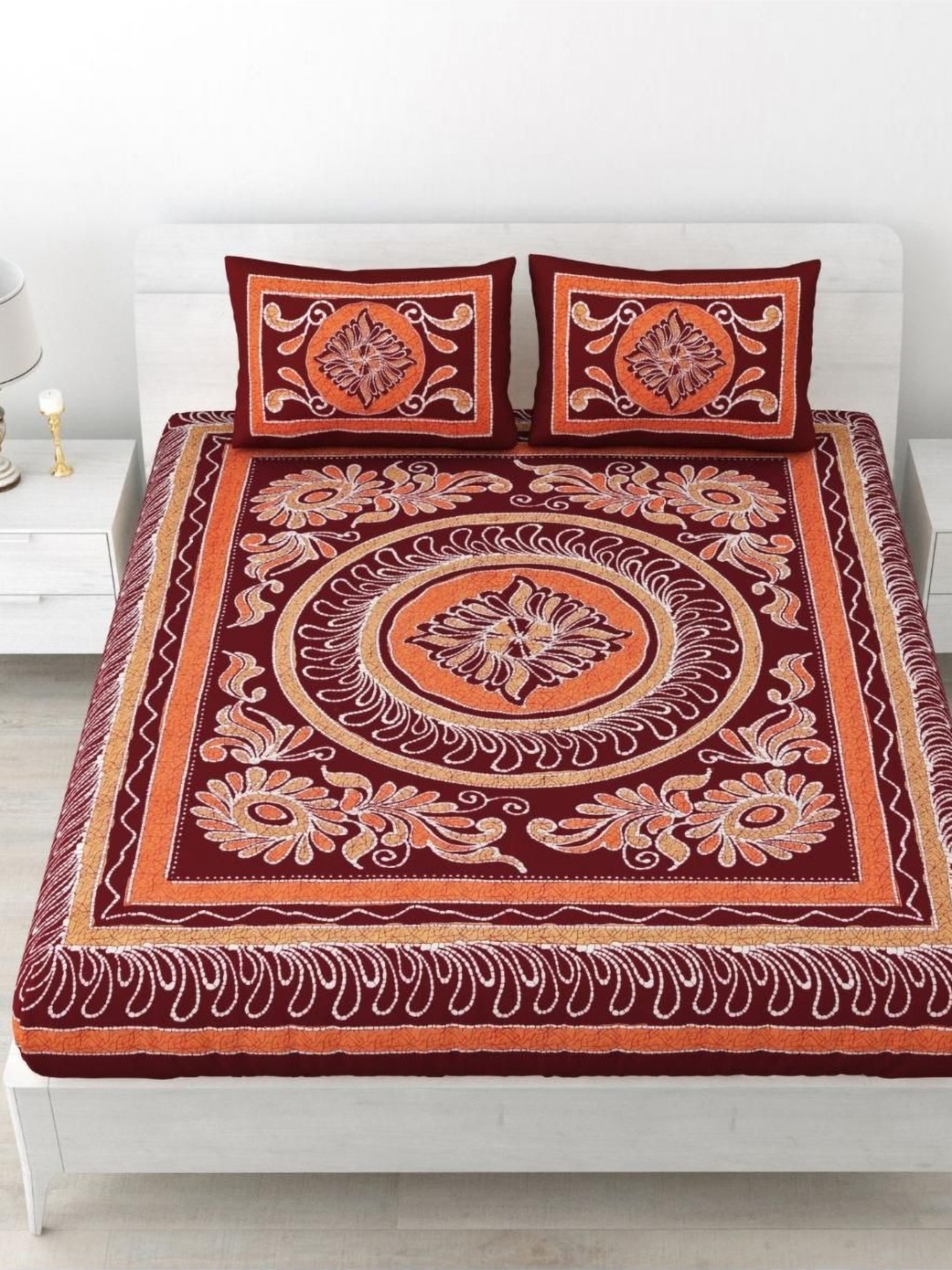 

Aura Maroon & White Floral 144 TC Queen Bedsheet with 2 Pillow Covers