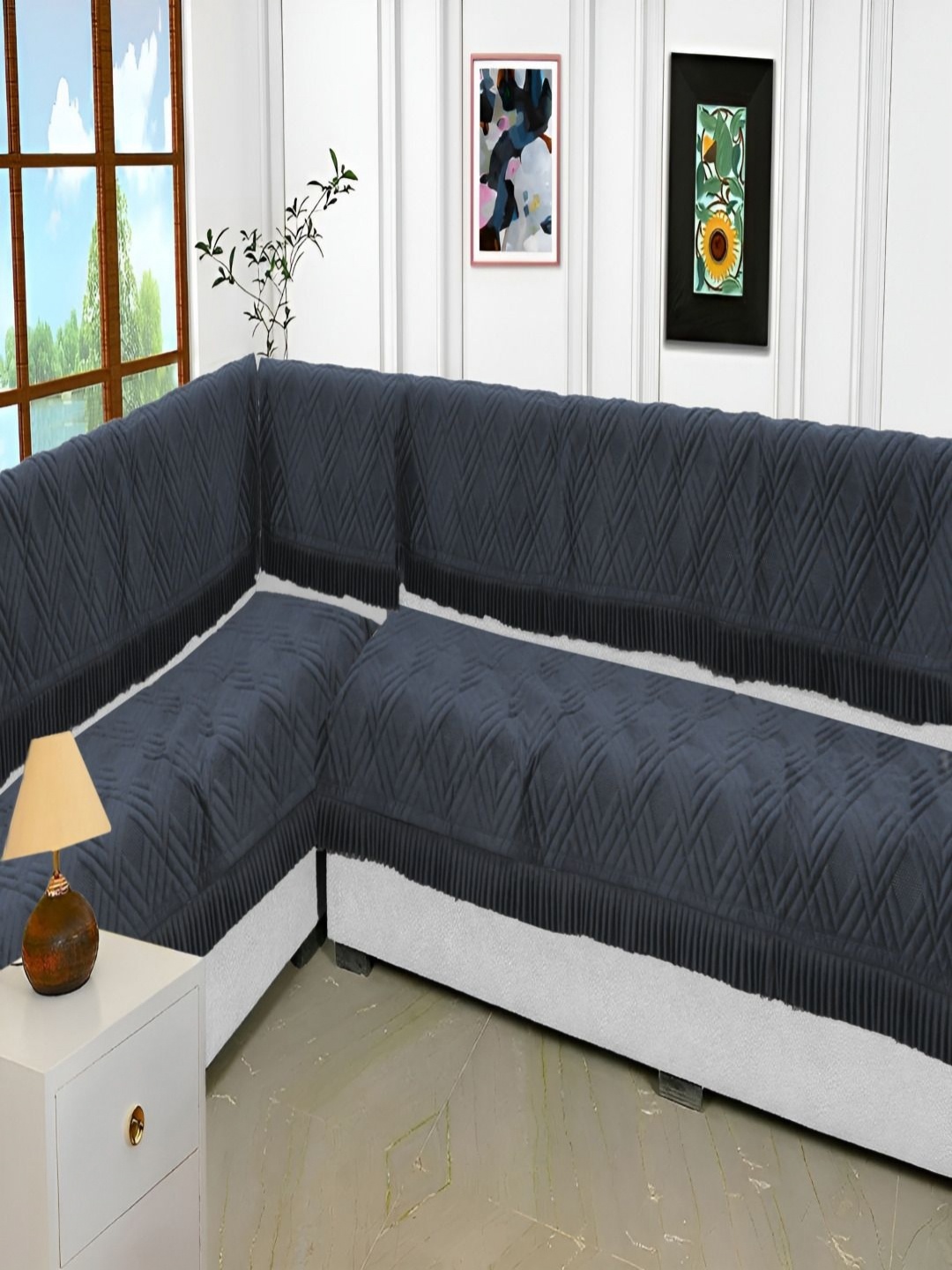

Fashion Throw Grey Velvet 4 Piece Sofa Cover