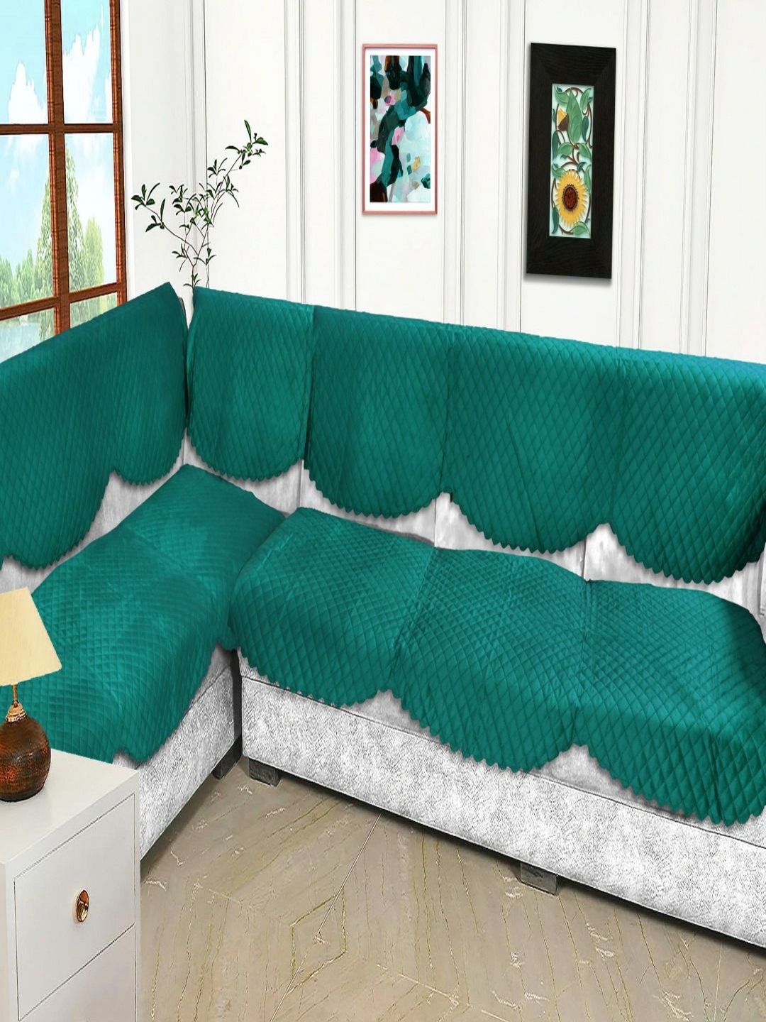 

Fashion Throw Teal Checked Velvet Sofa Cover