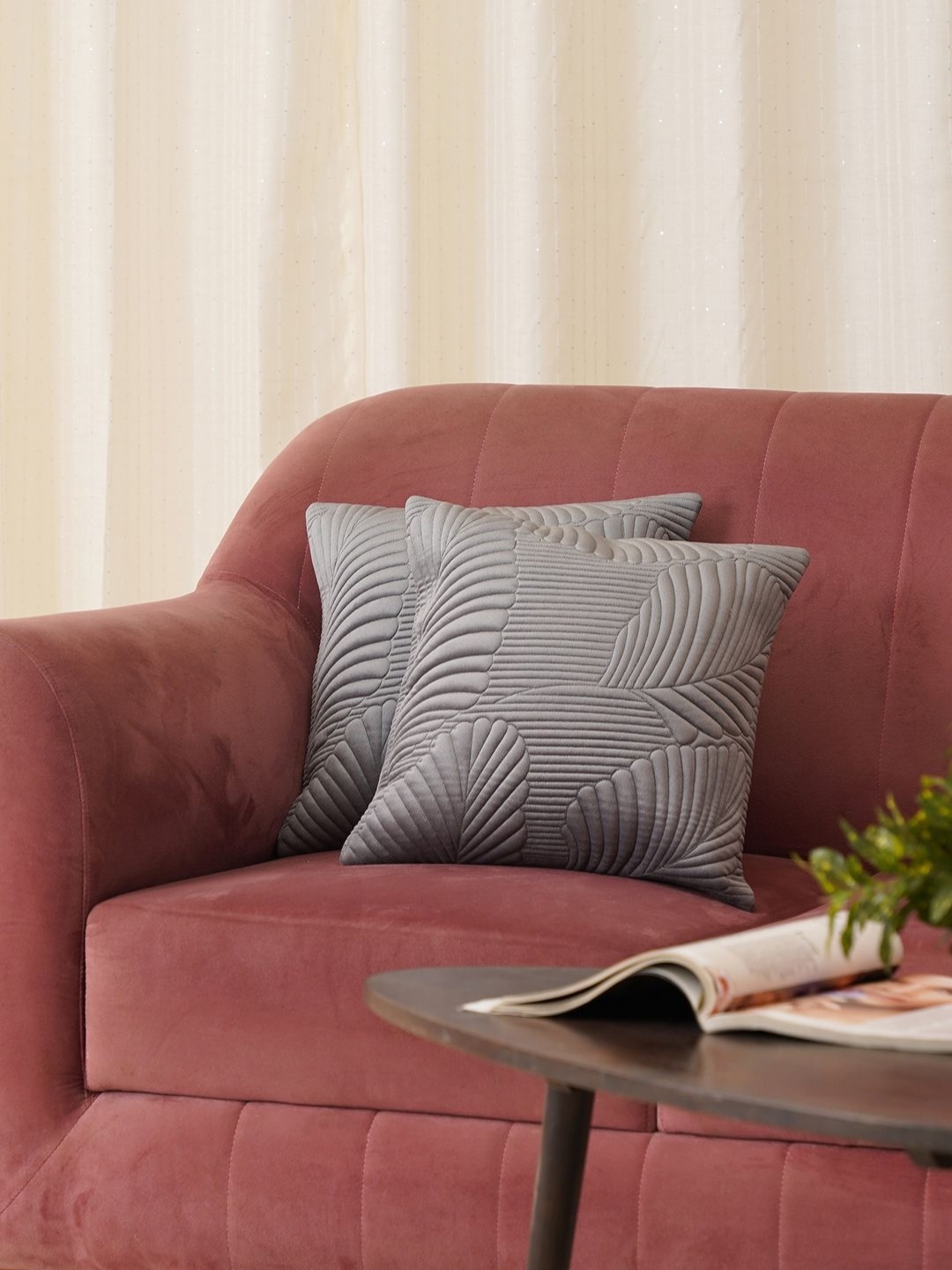 

HOME 360 Grey 2 Pieces Geometric Printed Velvet Square Cushion Covers