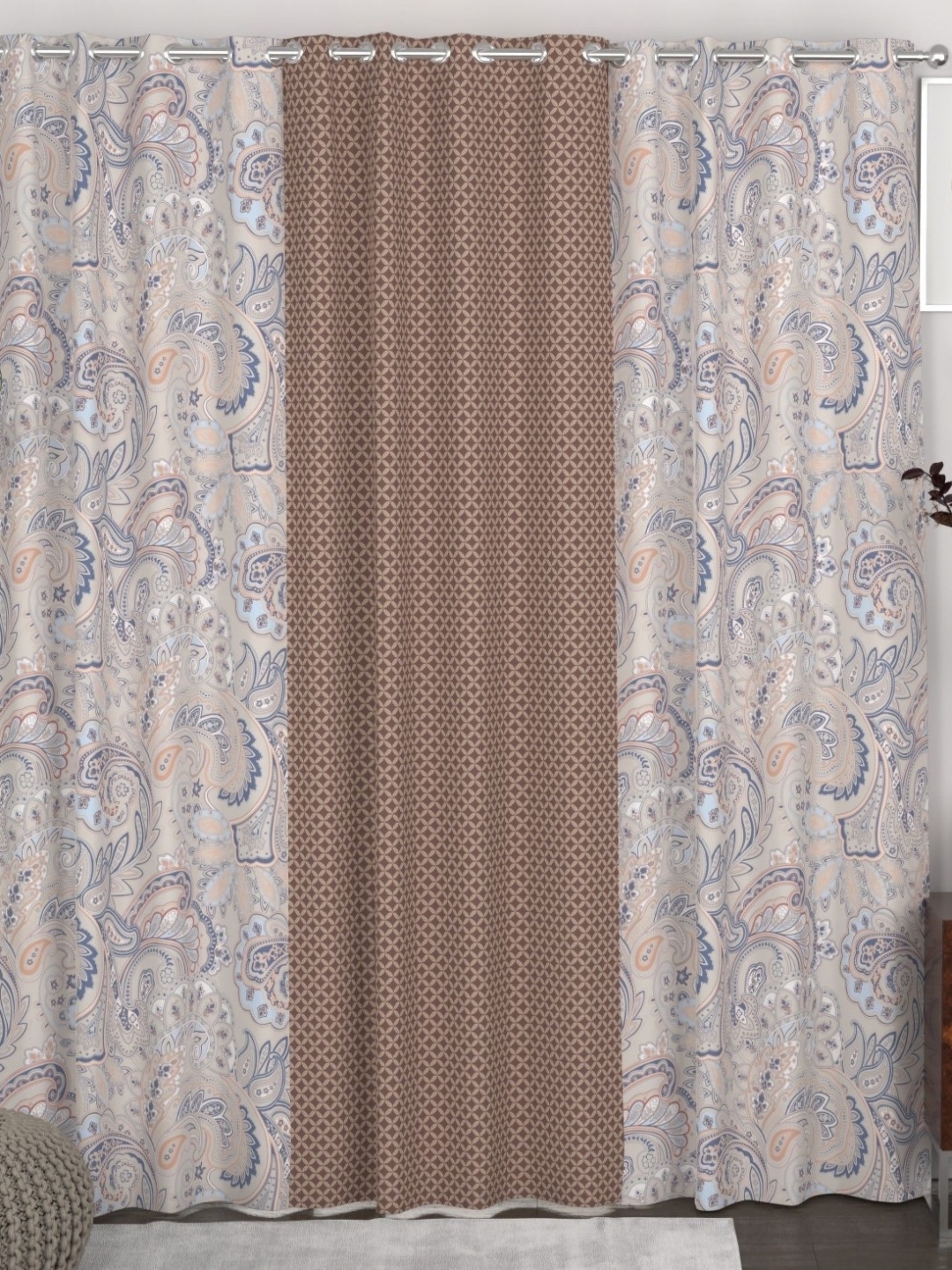 

CHHAVI INDIA Peach-Coloured & Navy Blue Set of 3 Ethnic Motifs Door Curtain