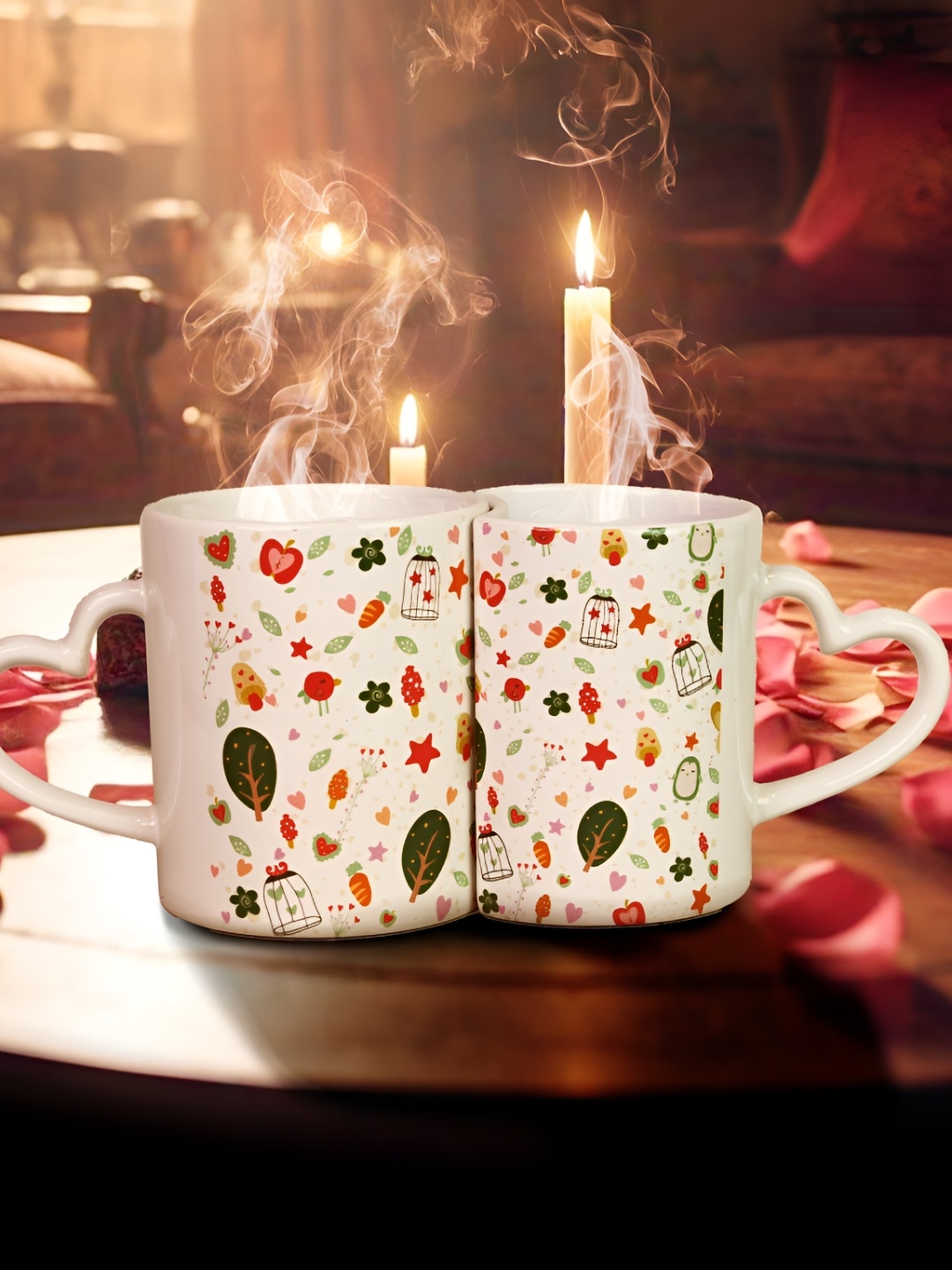 

KOLOROBIA White & Green 2 Pieces Printed Ceramic Mugs 300ml