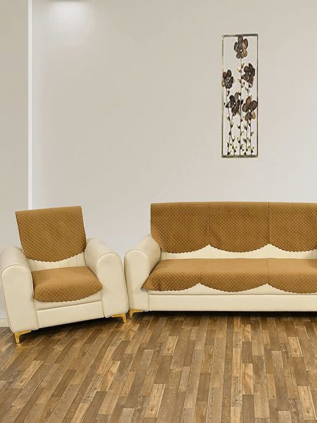 

Fashion Throw Gold-Toned Checked Velvet Sofa Cover