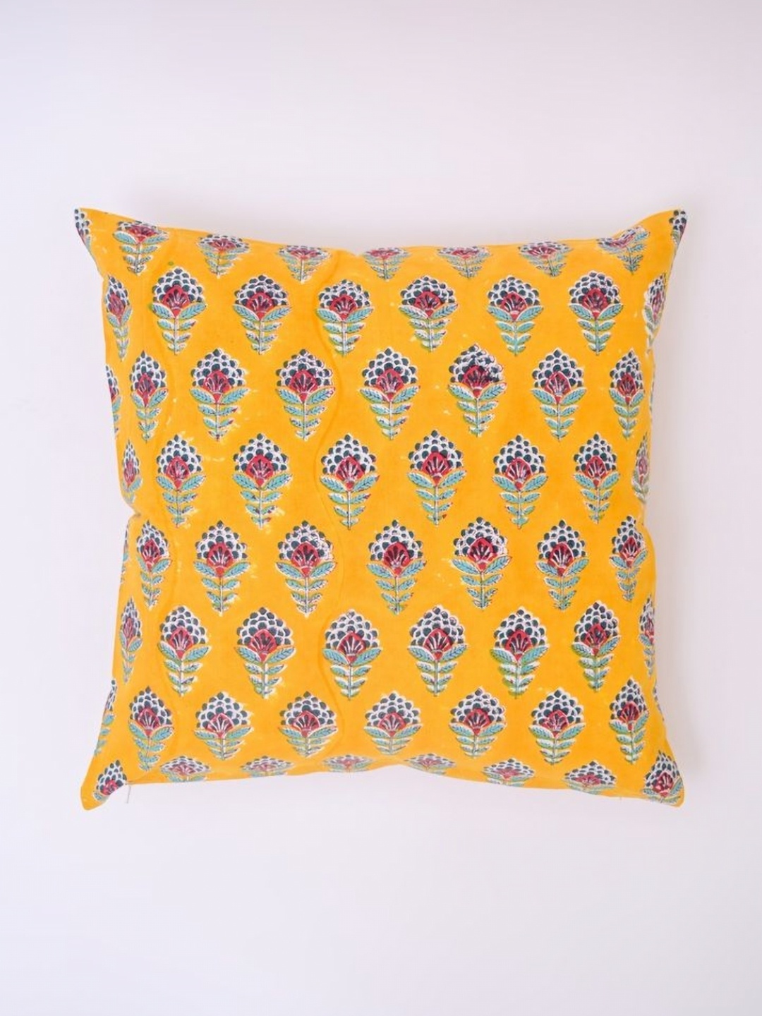 

Block N Style Yellow And Green Floral Printed Cotton Square Cushion Cover