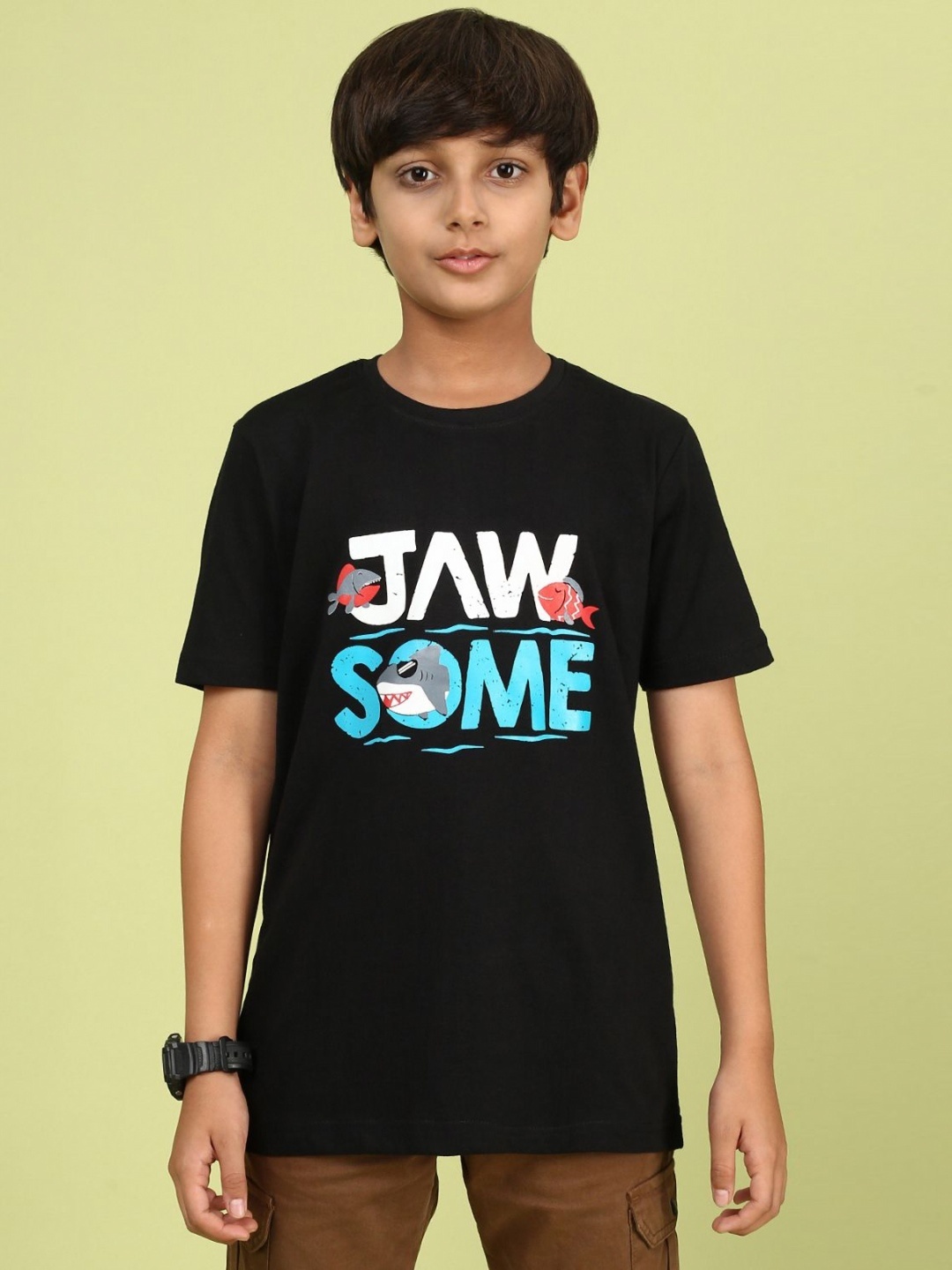 

YK Boys Graphic Printed Round Neck Cotton T-shirt, Black