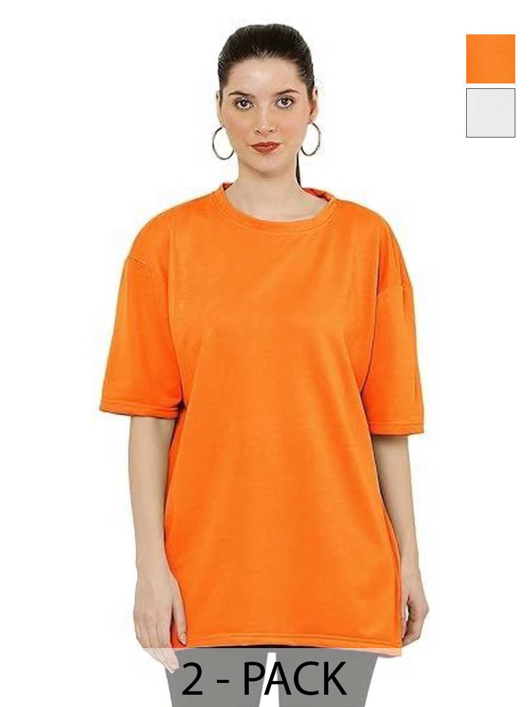 

NOTWILD Women Pack Of 2 Solid Round Neck Cotton Relaxed Fit T-shirts, Orange