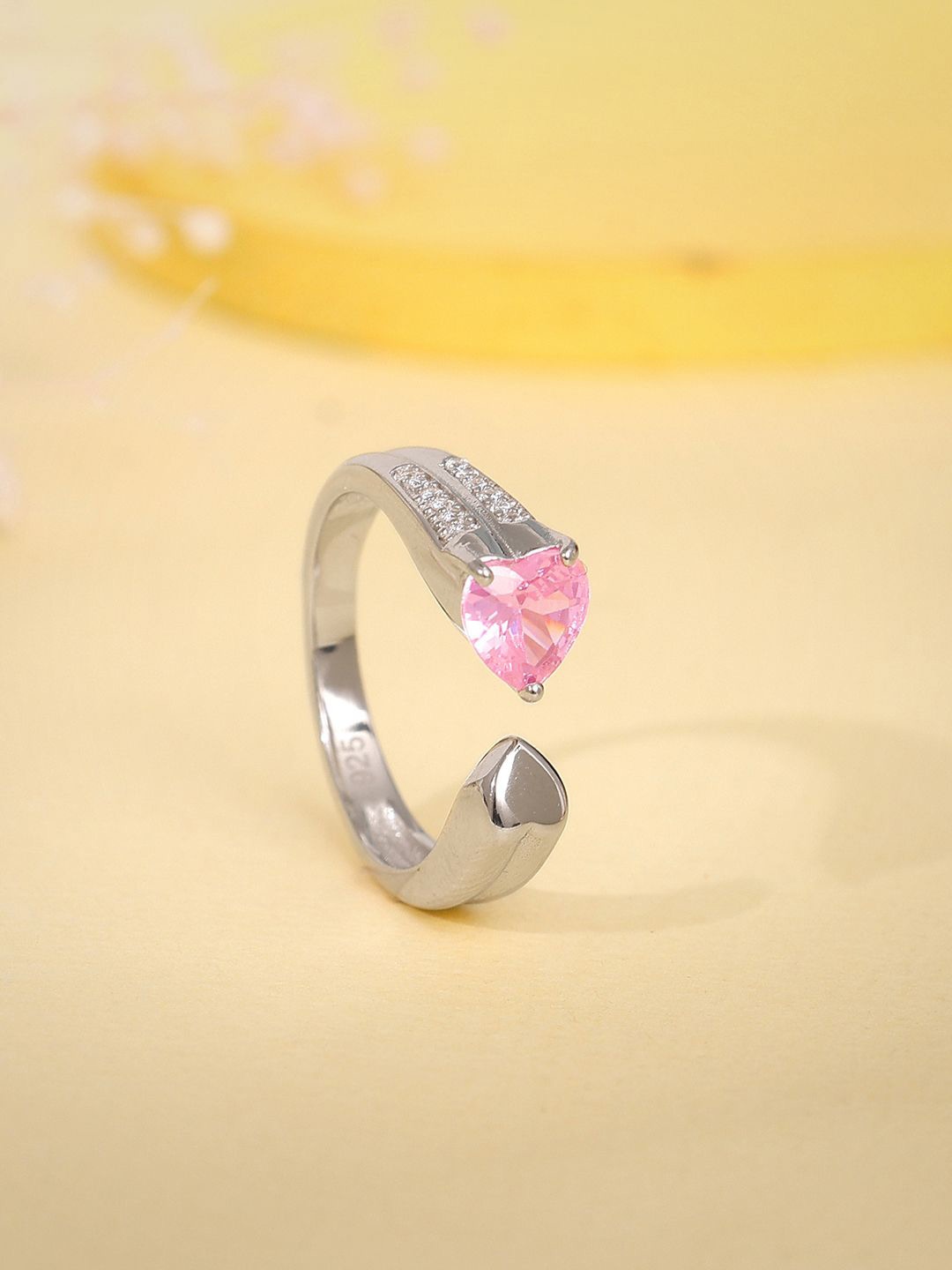

GIVA 925 Silver Rhodium-Plated Cubic Zirconia Studded Special Love Adjustable Finger Ring