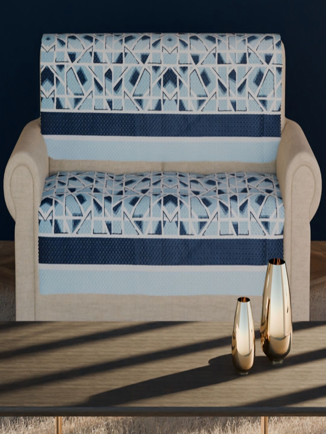 

Fashion Throw Blue & White 2 Pieces Printed Velvet Sofa Covers