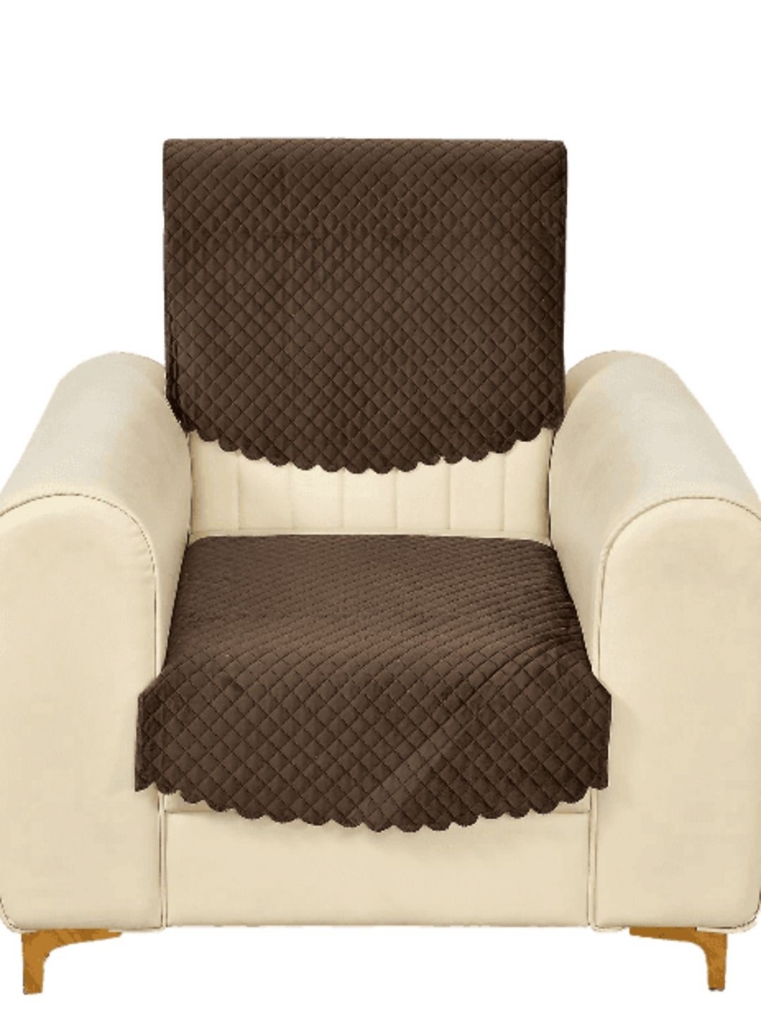 

Fashion Throw Coffee Brown 2 Pieces Checked Velvet Sofa Covers