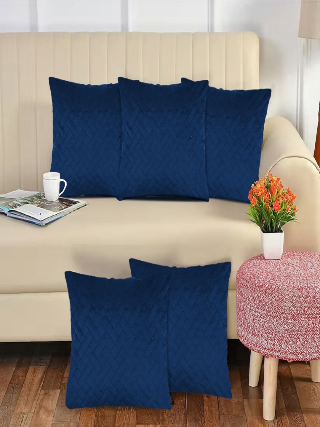 

Myntra Elegant Homes Blue 5 Pieces Geometric Printed Square Cushion Covers