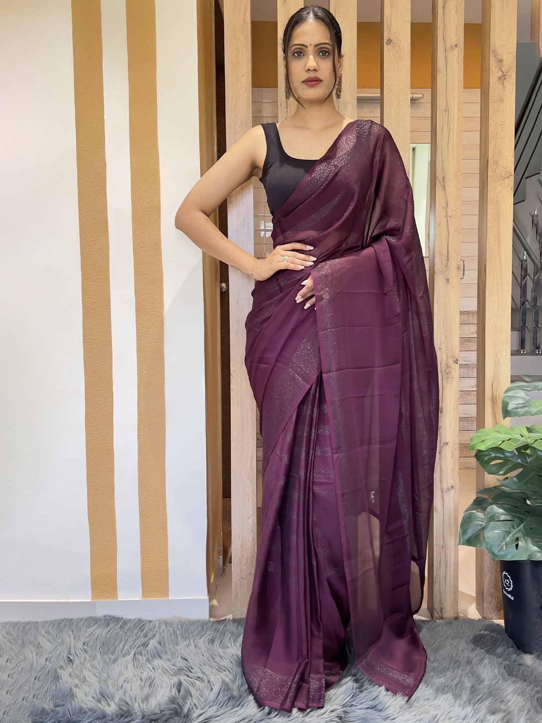 

bansari textiles Striped Kota Saree, Purple