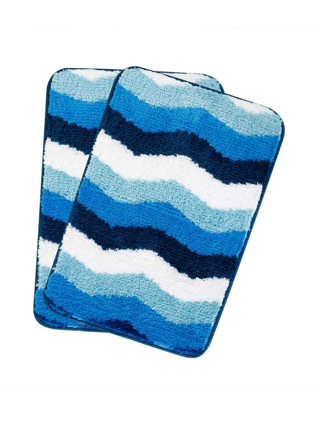 

HOKIPO Blue & White 2 Pieces Patterned Microfibre 1800 GSM Anti-Skid Bath Rugs
