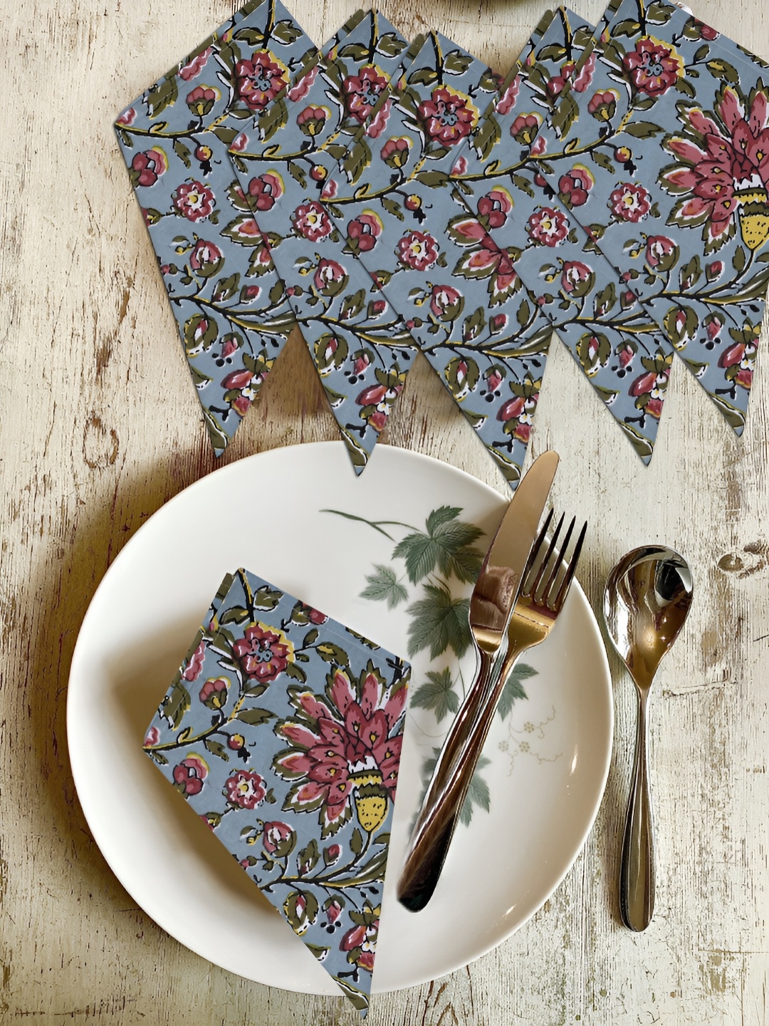 

Texstylers Red & Grey 6 Pieces Floral Printed Pure Cotton Table Napkins