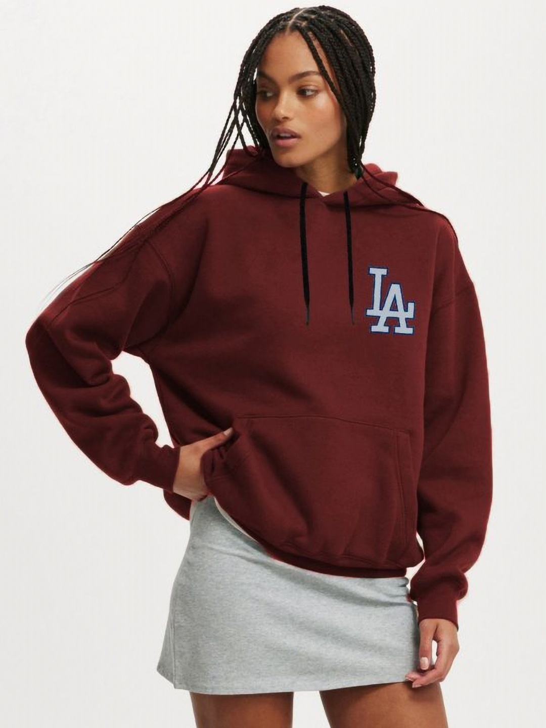 

CLAFOUTIS Women Typography Printed Hooded Oversized Sweatshirt, Maroon