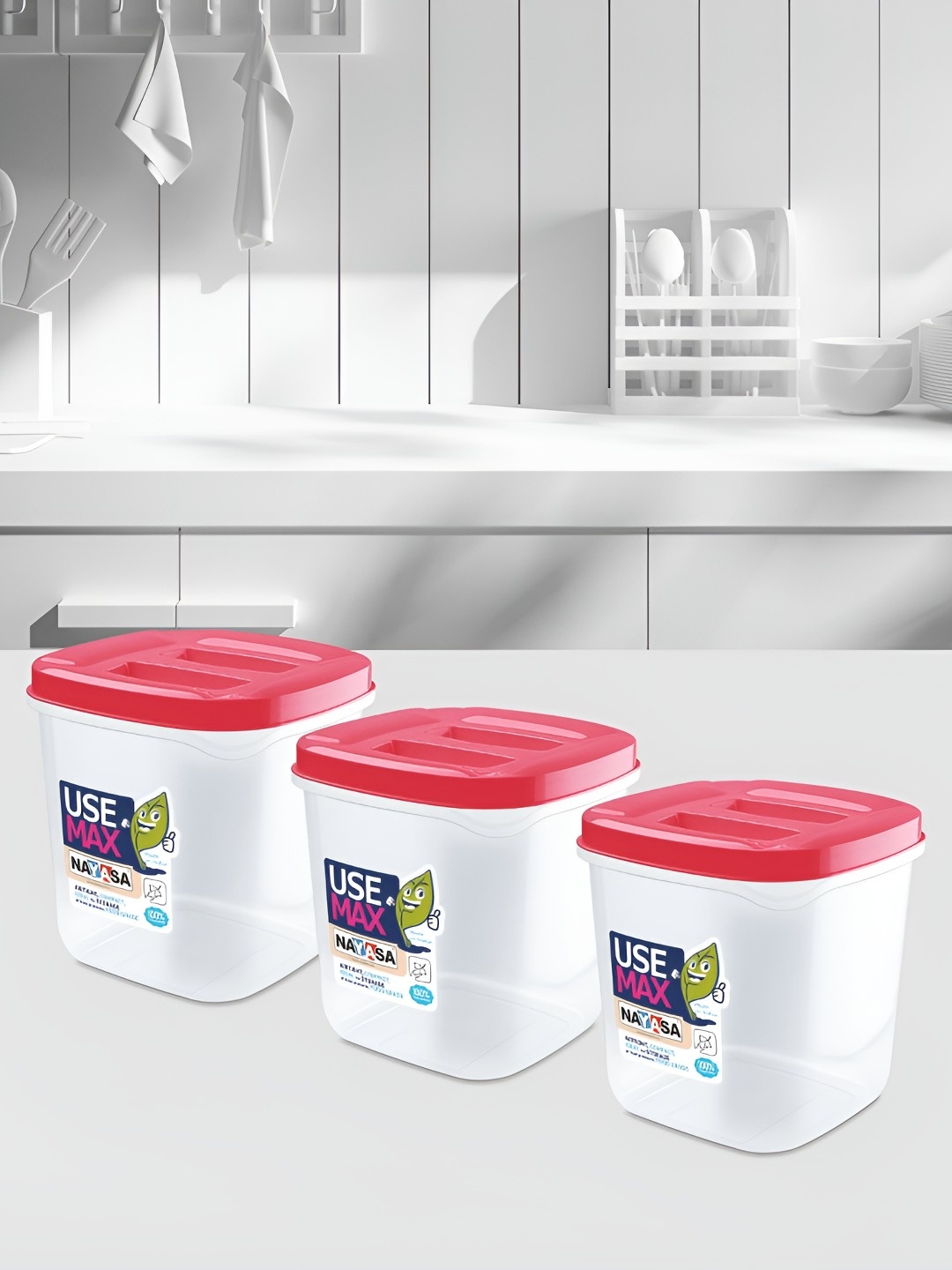 

Nayasa Use Max Set of 3 Pink Kitchen Storage Air Tight Plastic Container- 1 Litre