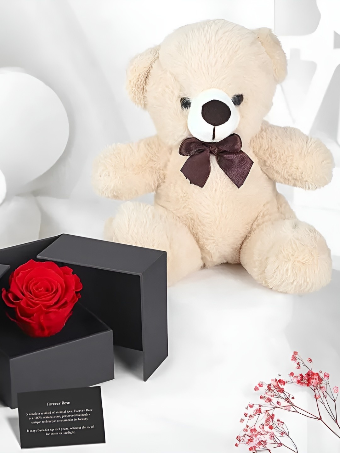 

fnp Fresh Rose Flowers With Box & Teddy Bear, Red