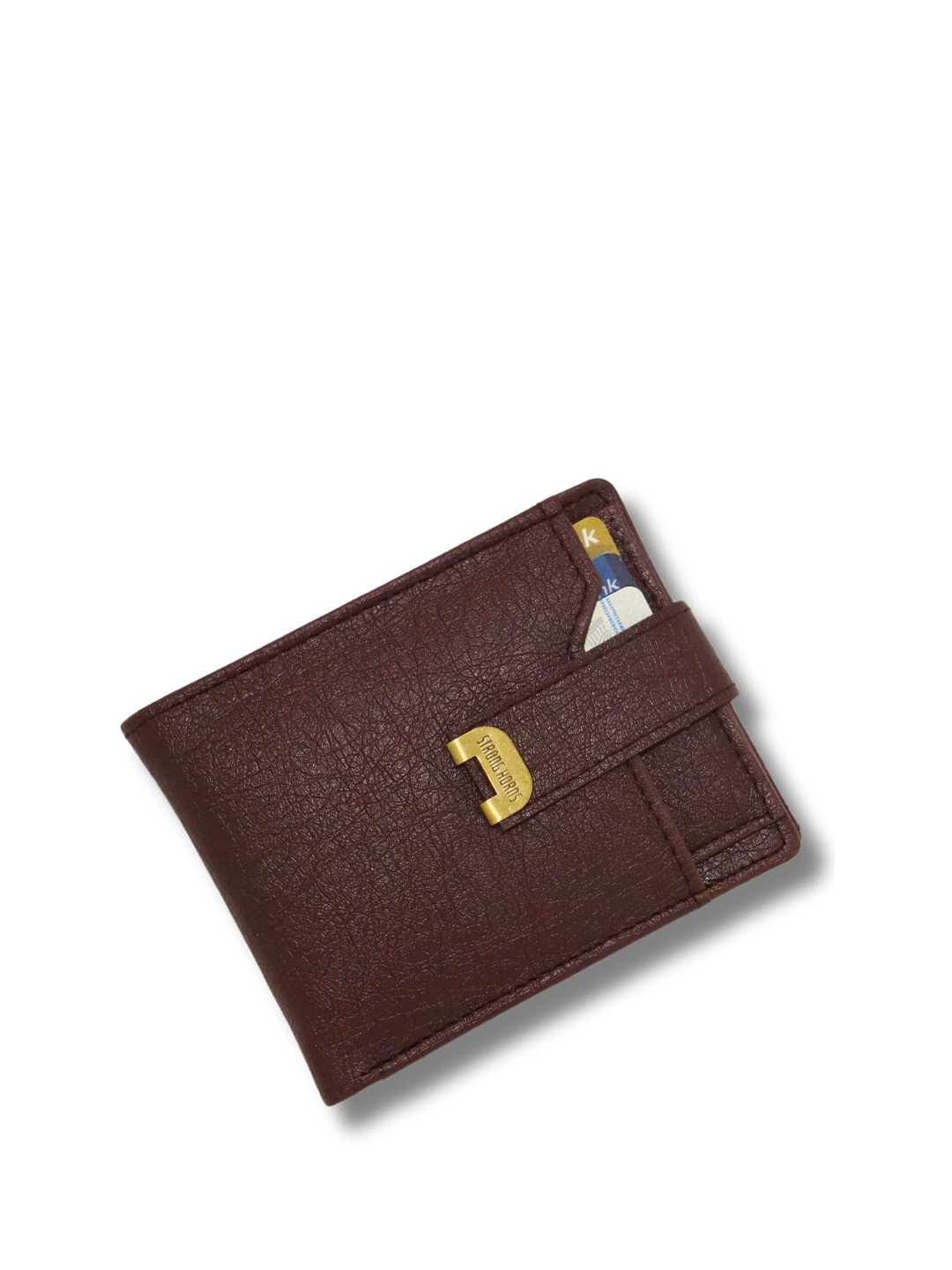 

STRONG HORNS Men Textured Two Fold Wallet, Brown