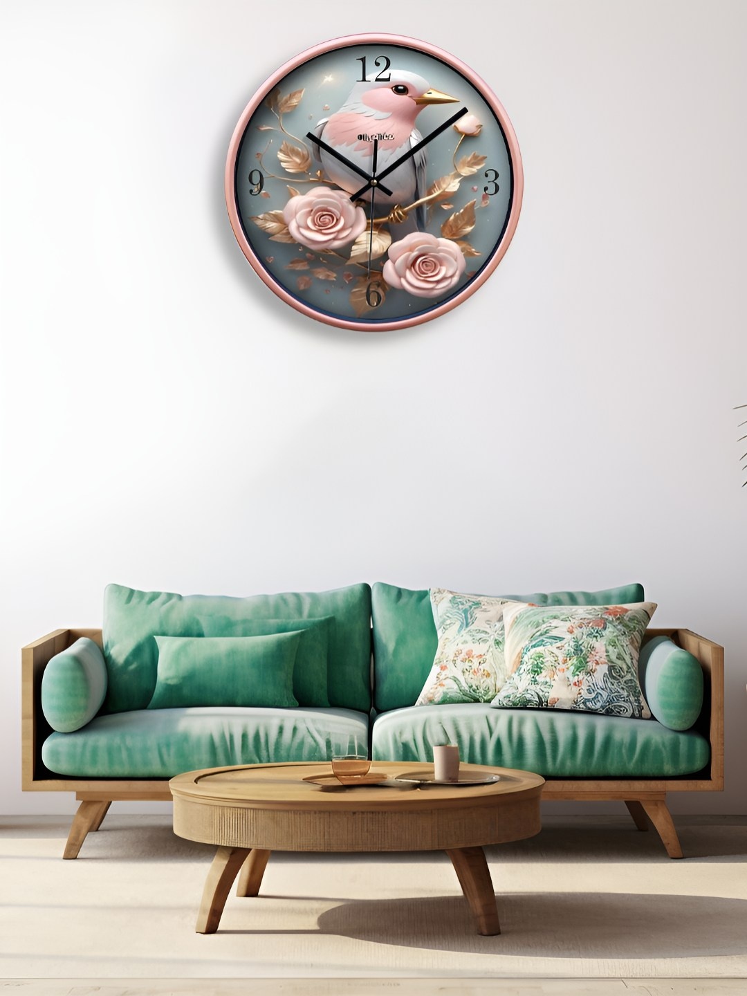 

OLIVE TREE Copper-Toned & Pink Floral Printed Round Shaped Contemporary Wall Clock