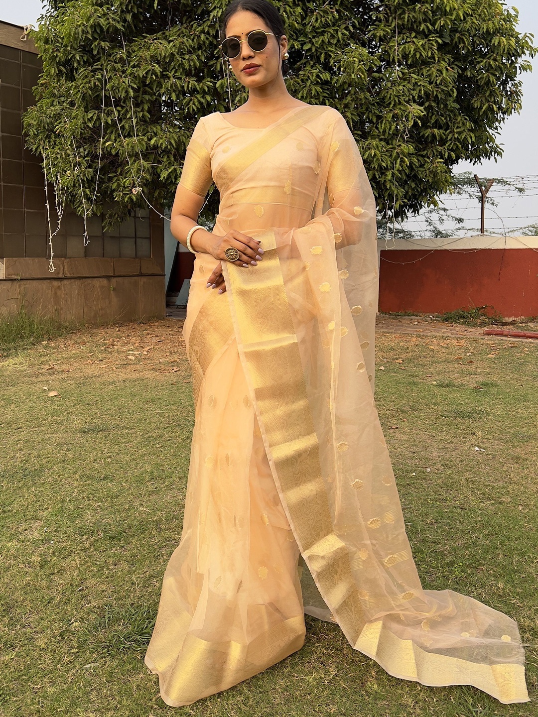 

bansari textiles Woven Design Zari Saree, Yellow
