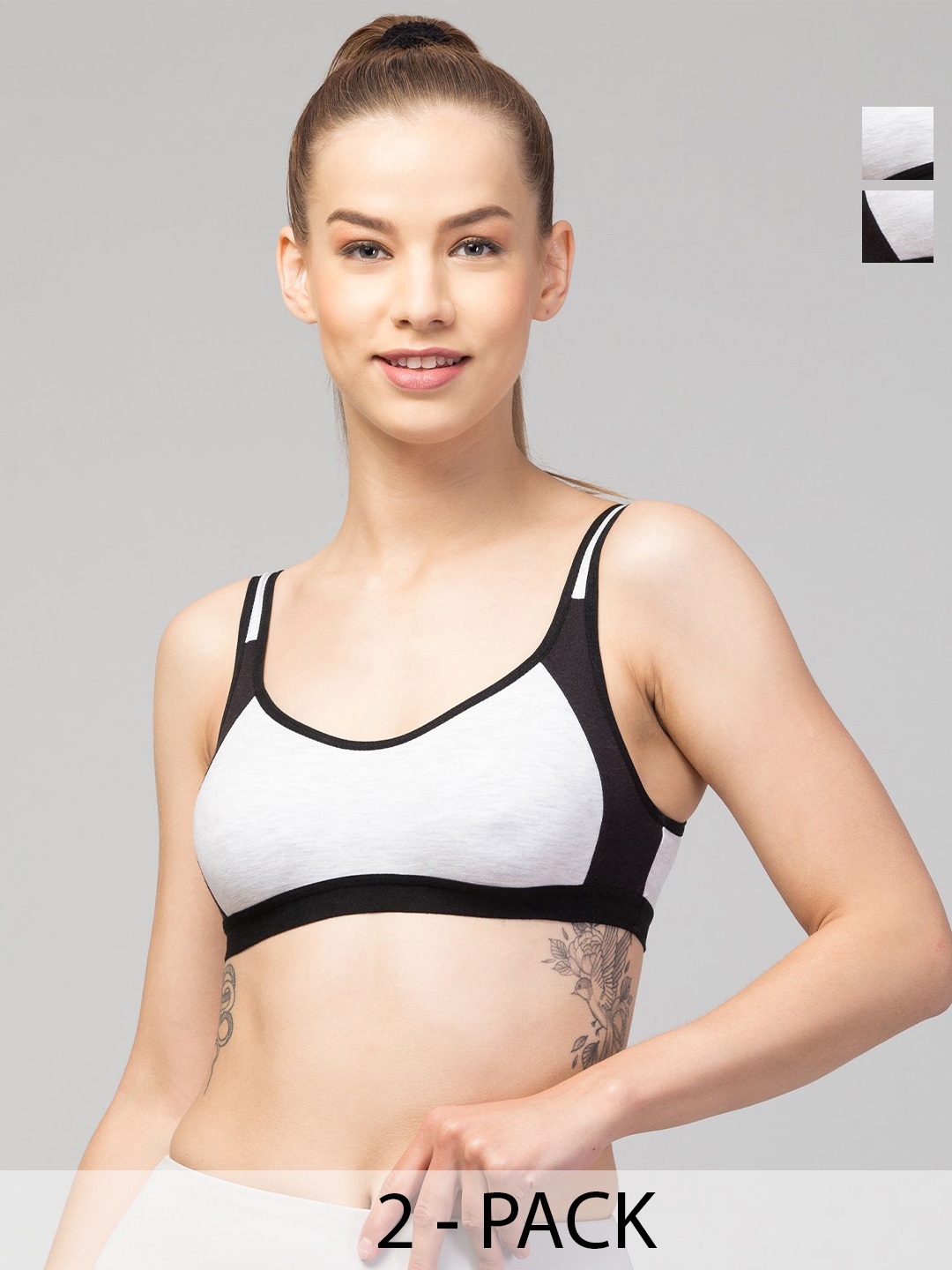 

CKARFE Women Pack Of 2 Non Padded Full Coverage Bra, Black