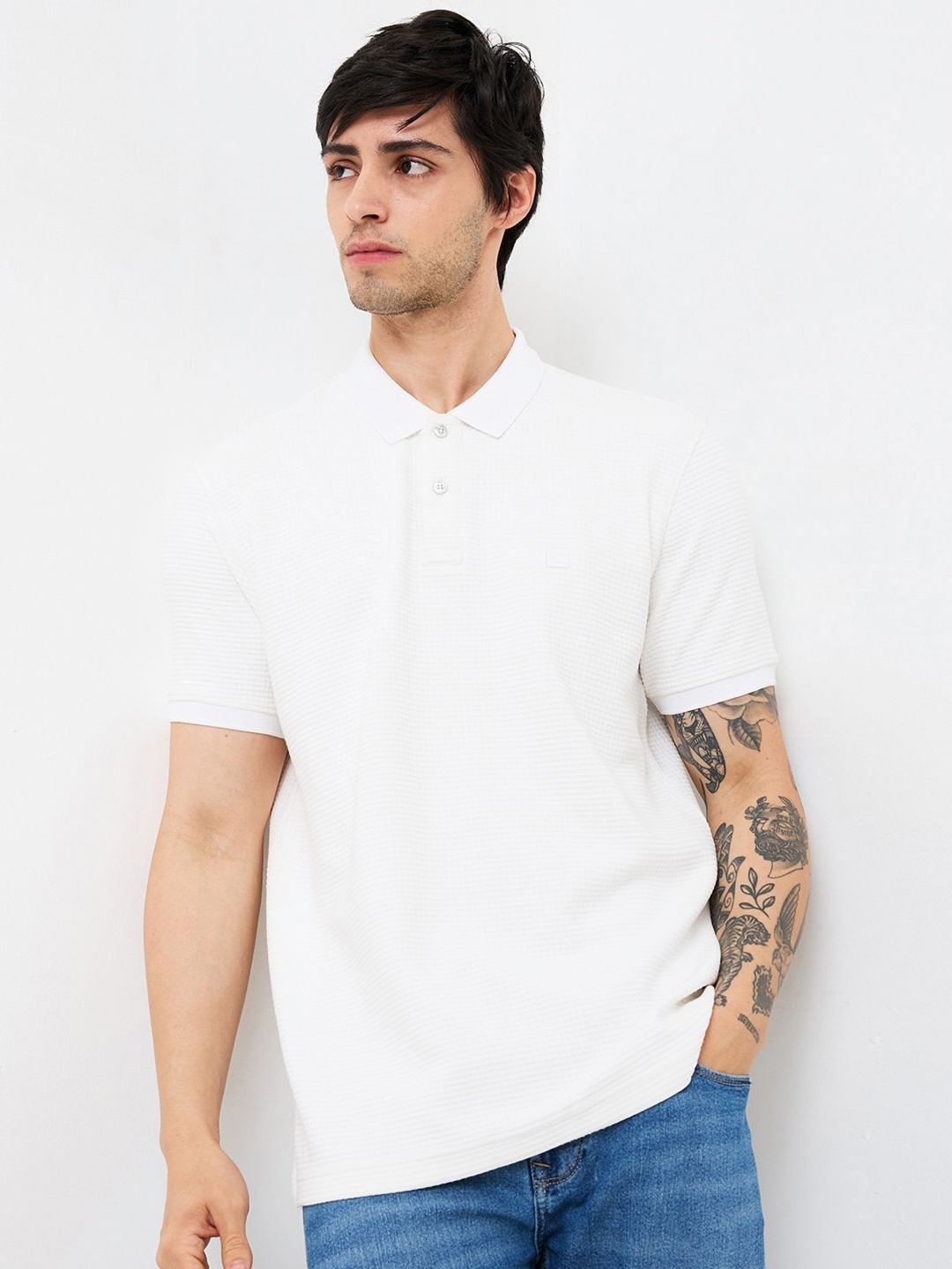 

SPYKAR Men Solid Polo Collar Cotton Slim Fit T-shirt, White