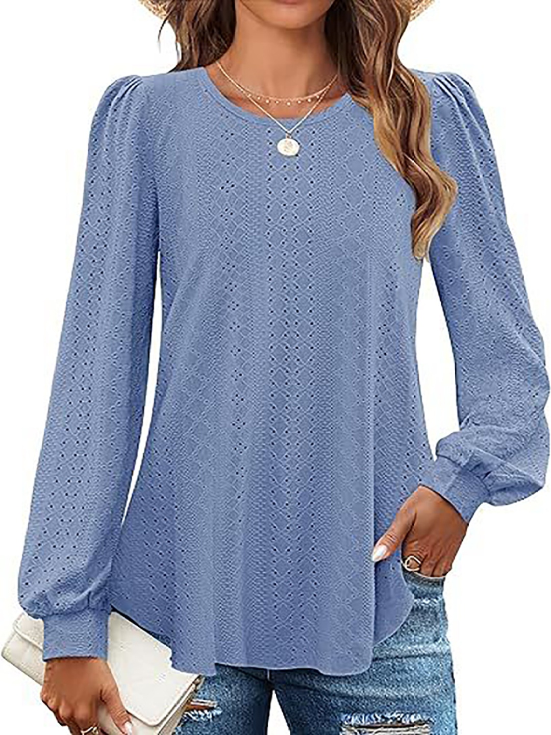 

StyleCast x Revolte Women Self Design Cuffed Sleeve Top, Blue