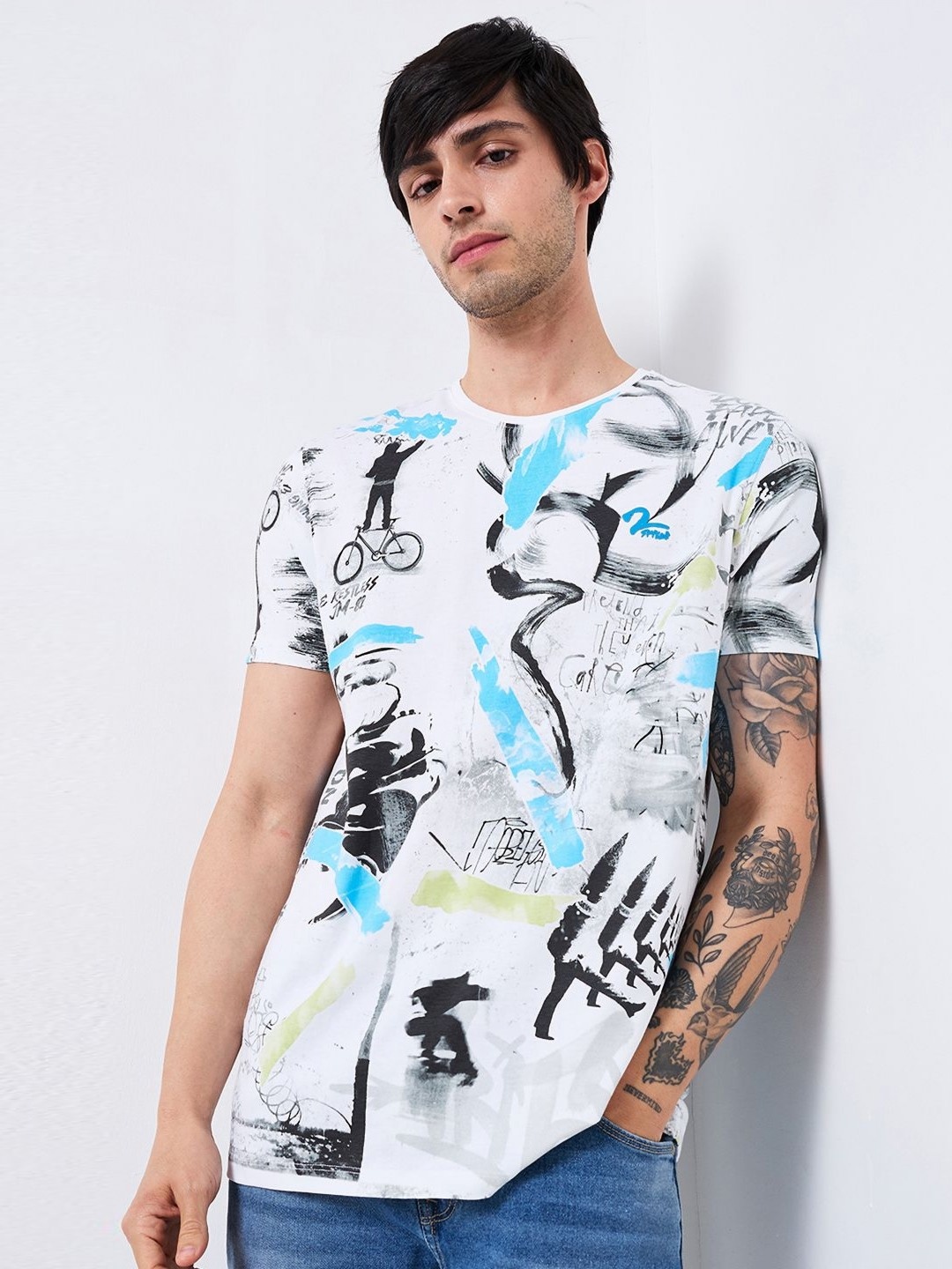 

SPYKAR Men Printed Pockets Slim Fit T-shirt, Blue