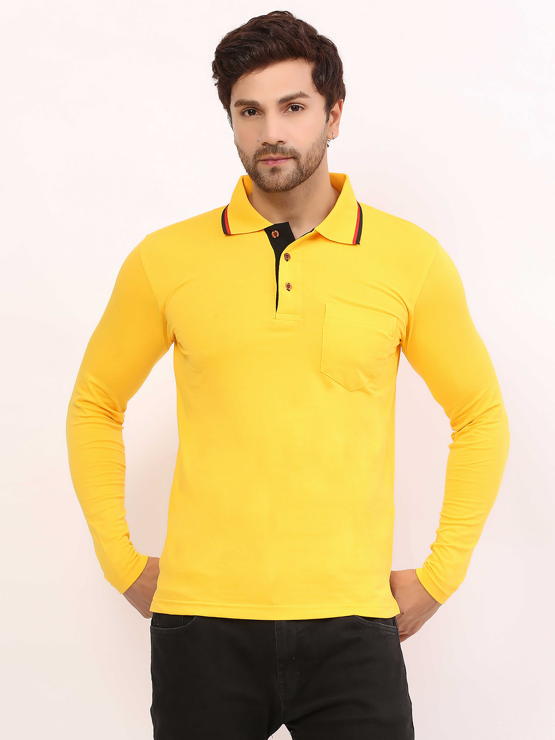 

ALARM Men Solid Polo Collar Cotton T-shirt, Yellow