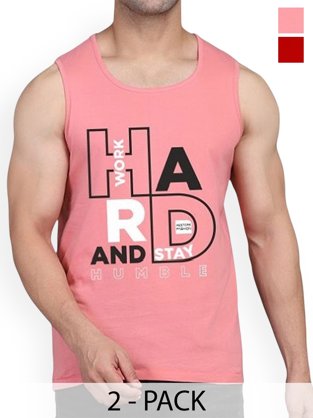 

Woostro Pack Of 2 Printed Cotton Gym Innerwear Vests RS26 CMB (RUN RED) (HARD PEACH)