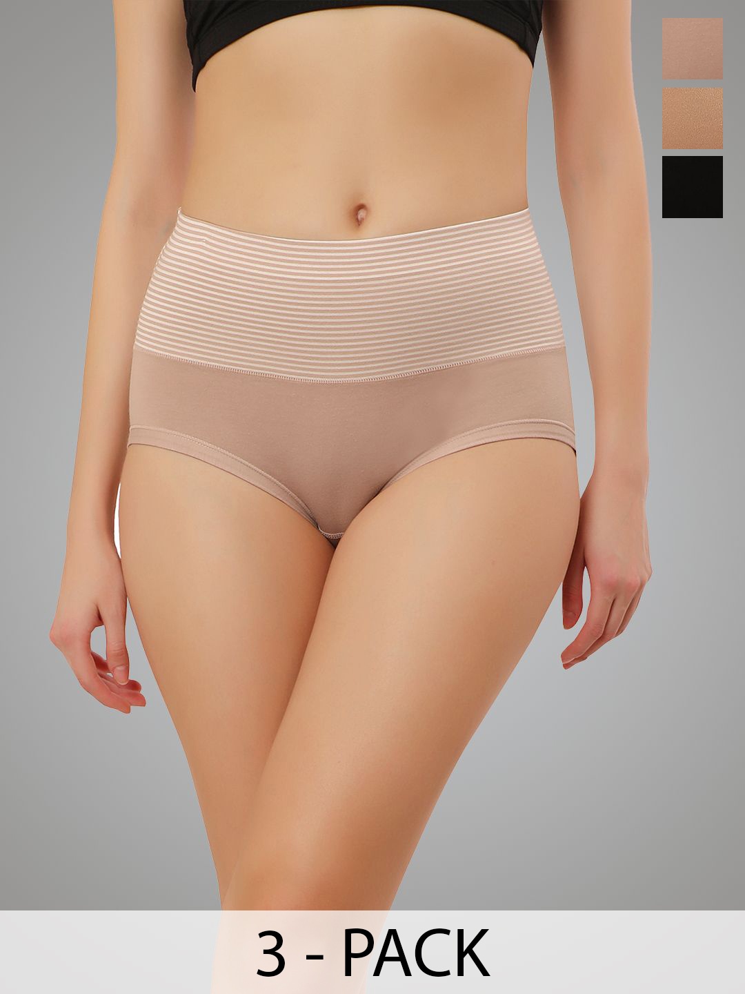 

Bella Voste Women Pack Of 5 High-Rise Anti Microbial Hipster Briefs, Beige