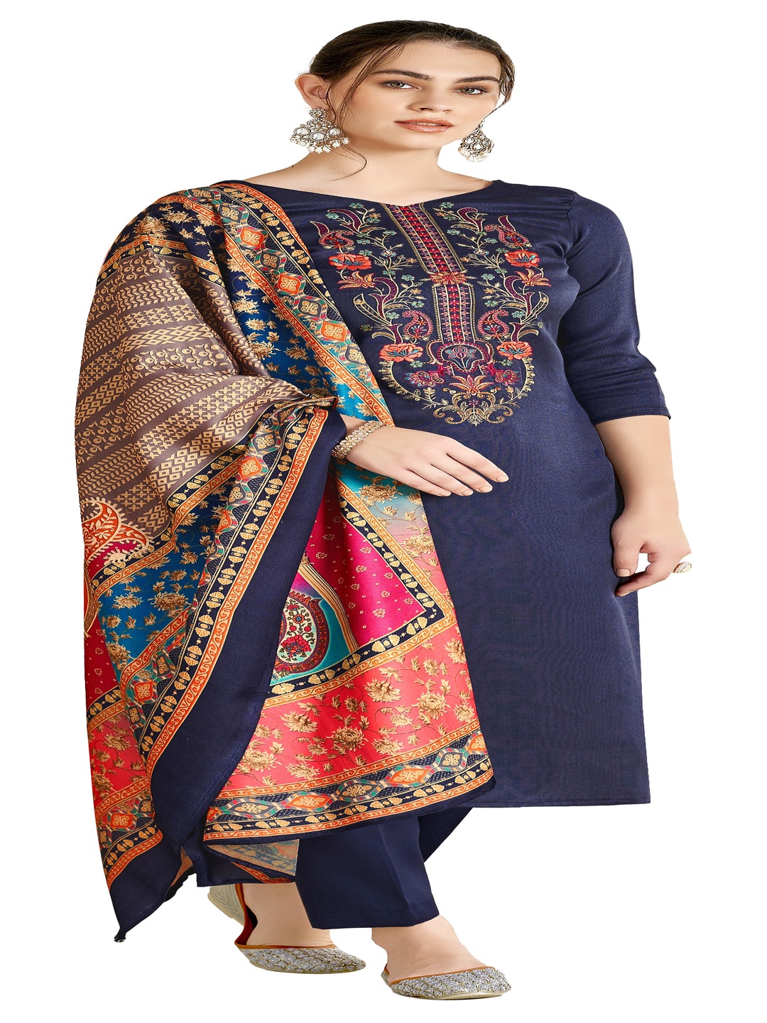 

DRAVINAM Trends Floral Embroidered Pashmina Unstitched Dress Material, Purple