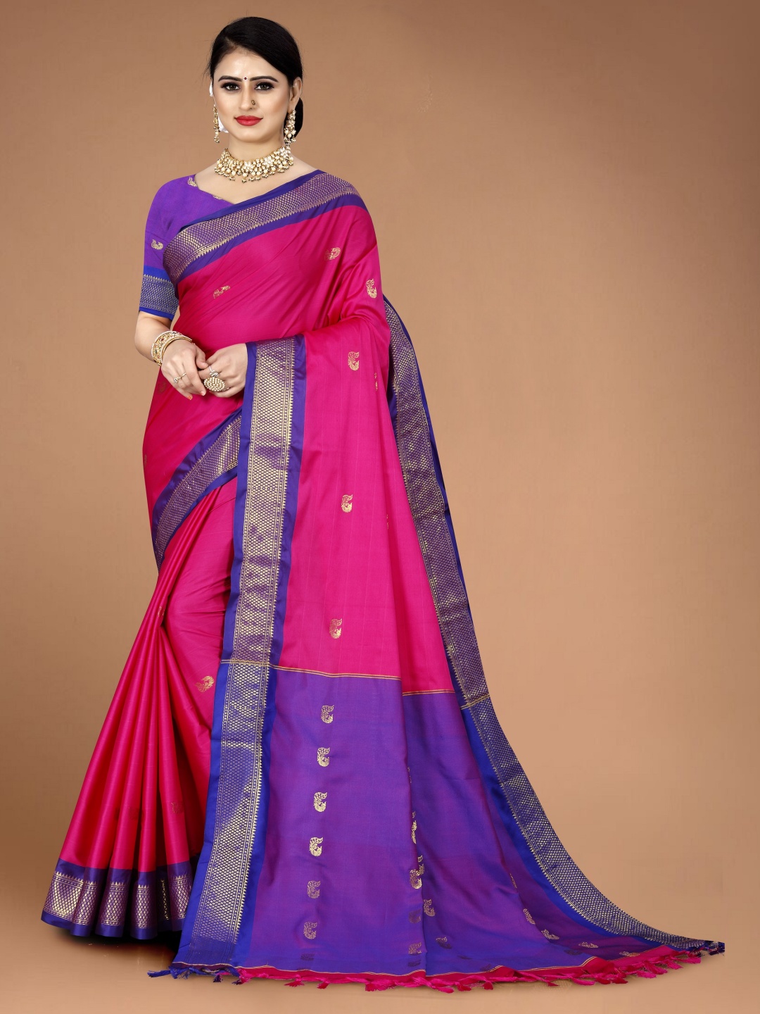 

Moda Rapido Woven Design Zari Art Silk Paithani Saree, Purple