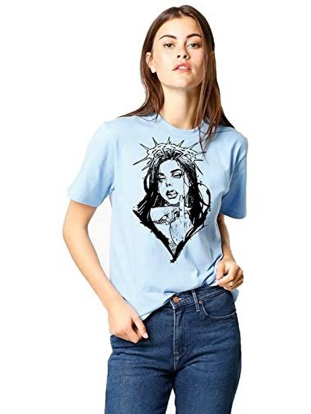 

VLAM Women Printed Applique T-shirt, Blue