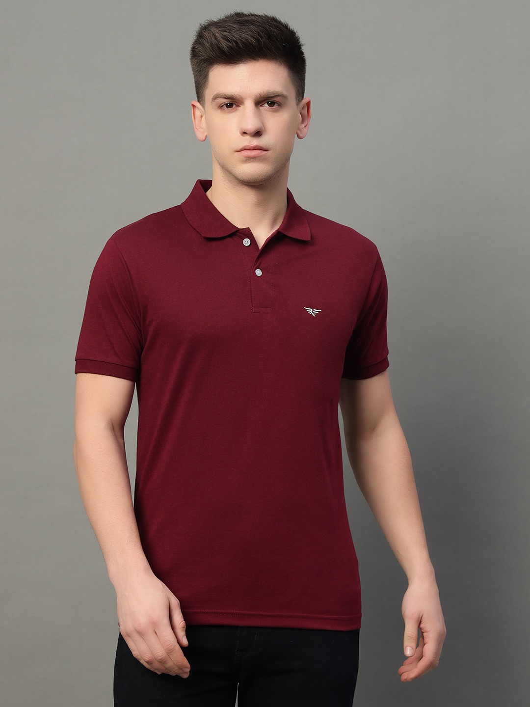 

RISS Men Solid Polo Collar Cotton T-shirt, Maroon