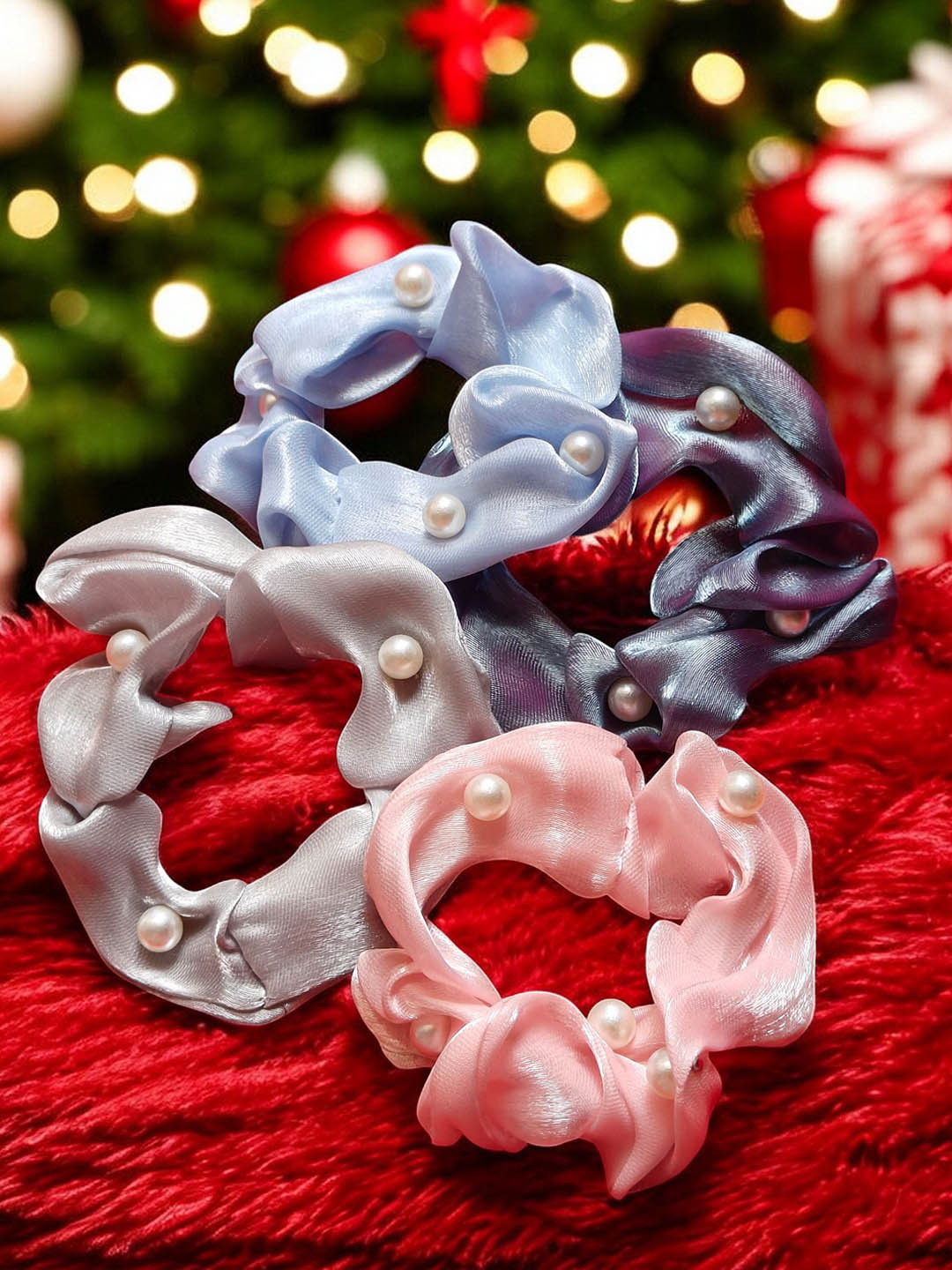 

CHRONEX Set Of 4 Soft & Stretchy Silk Hair Scrunchies, Assorted