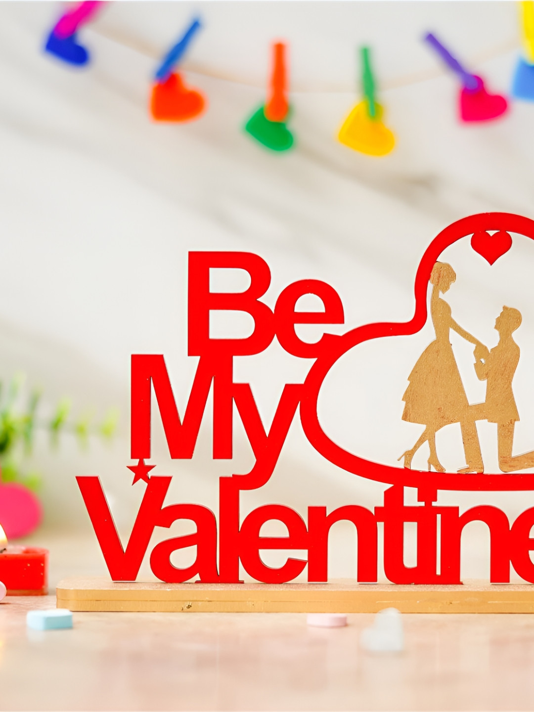 

eCraftIndia Red Wooden Be My Valentine Couple Showpiece