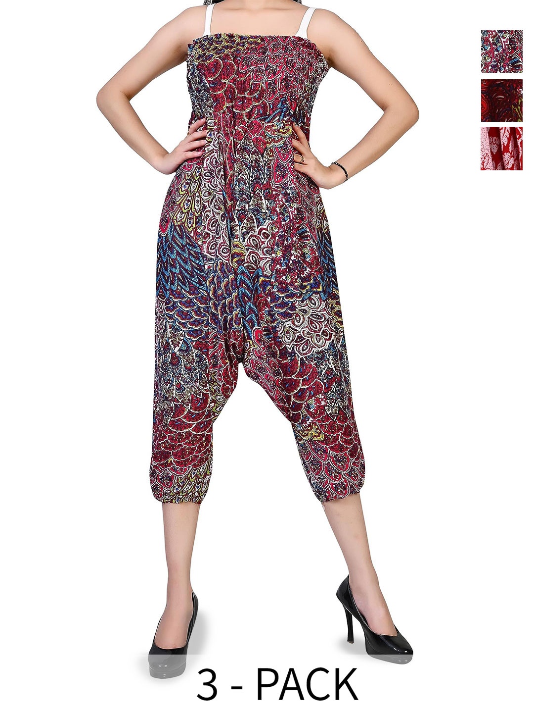 

NarNari Women Pack Of 3 Printed High-Rise Harem Pants, Red