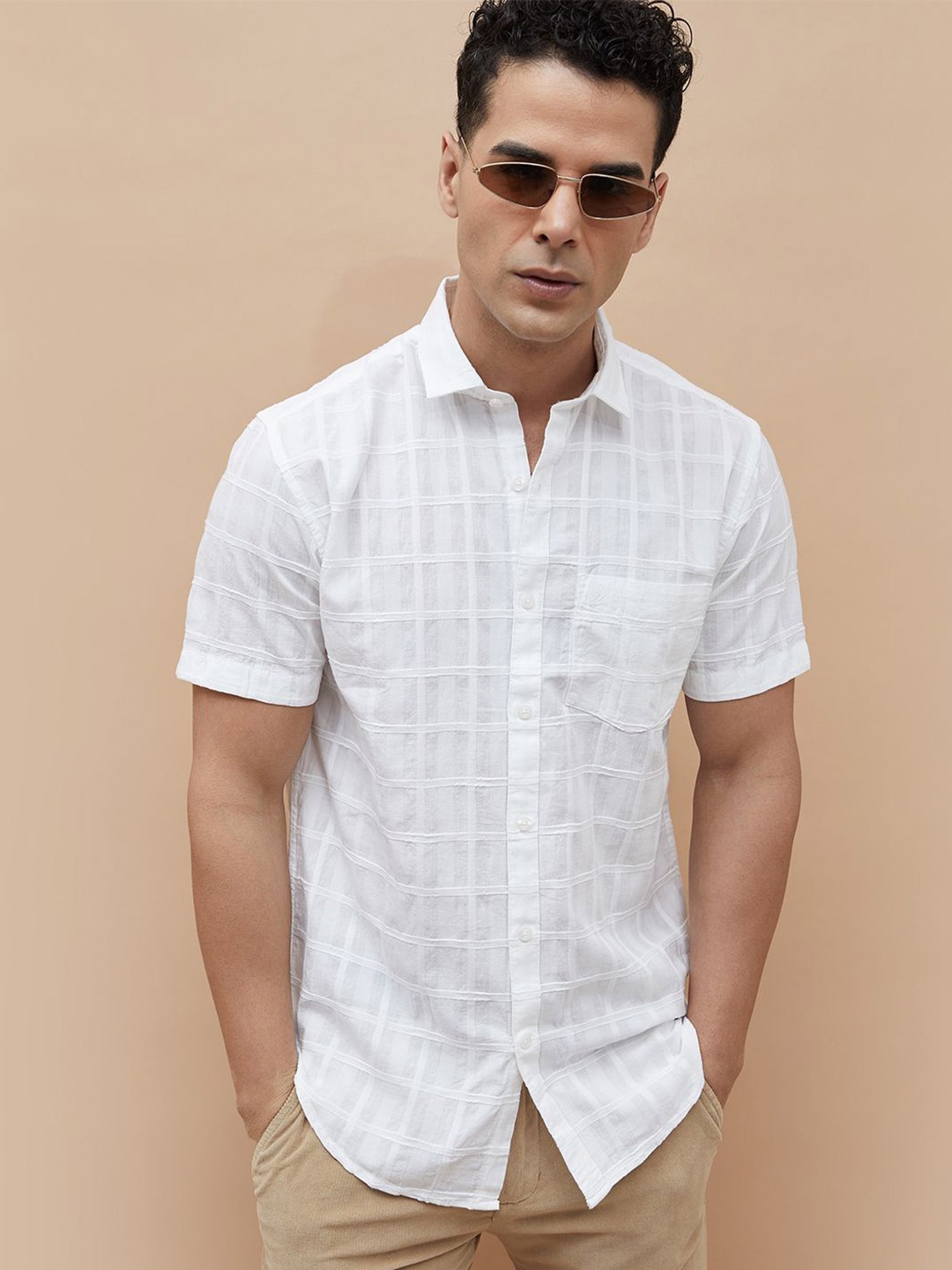 

CODE by Lifestyle Men Spread Collar Textured Cotton Casual Shirt, White