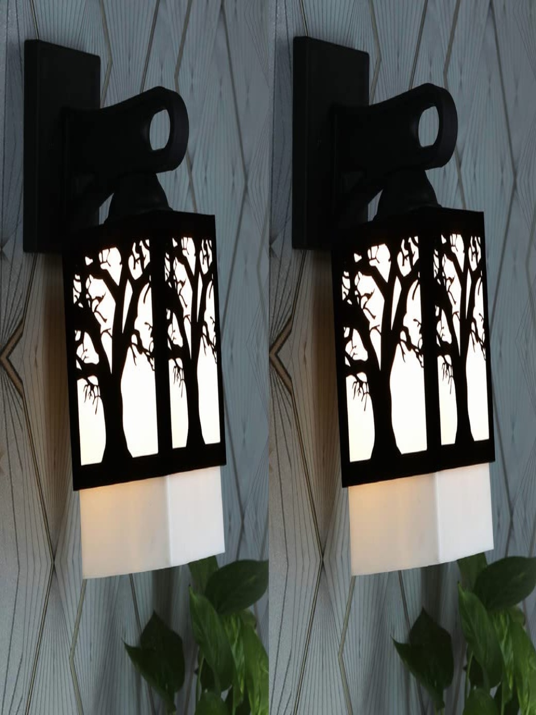 

Gojeeva Black & White 2 Pieces Textured Wooden Square Shaped Wall Lamps
