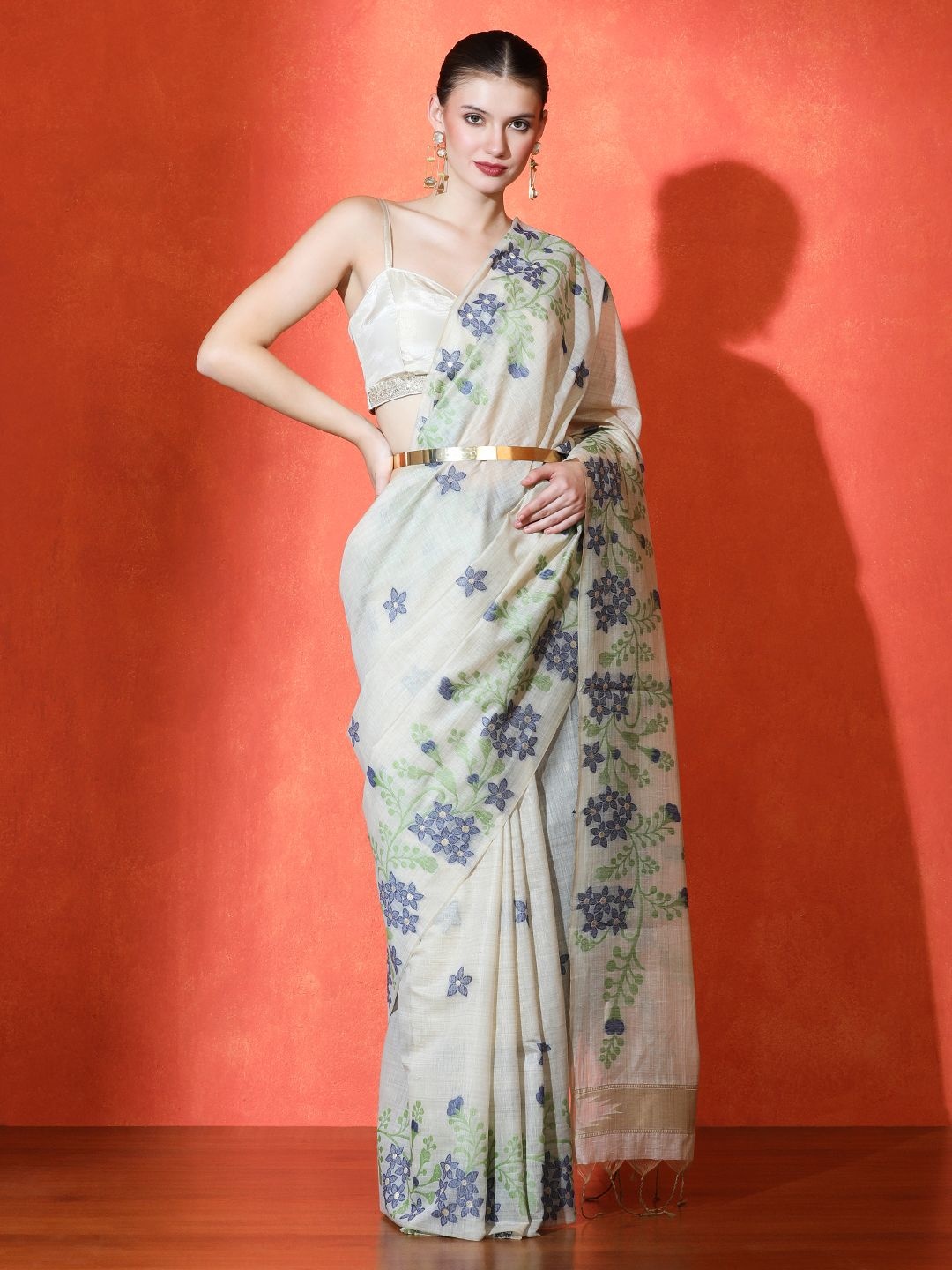 

SARHA Woven Design Linen Saree, Grey