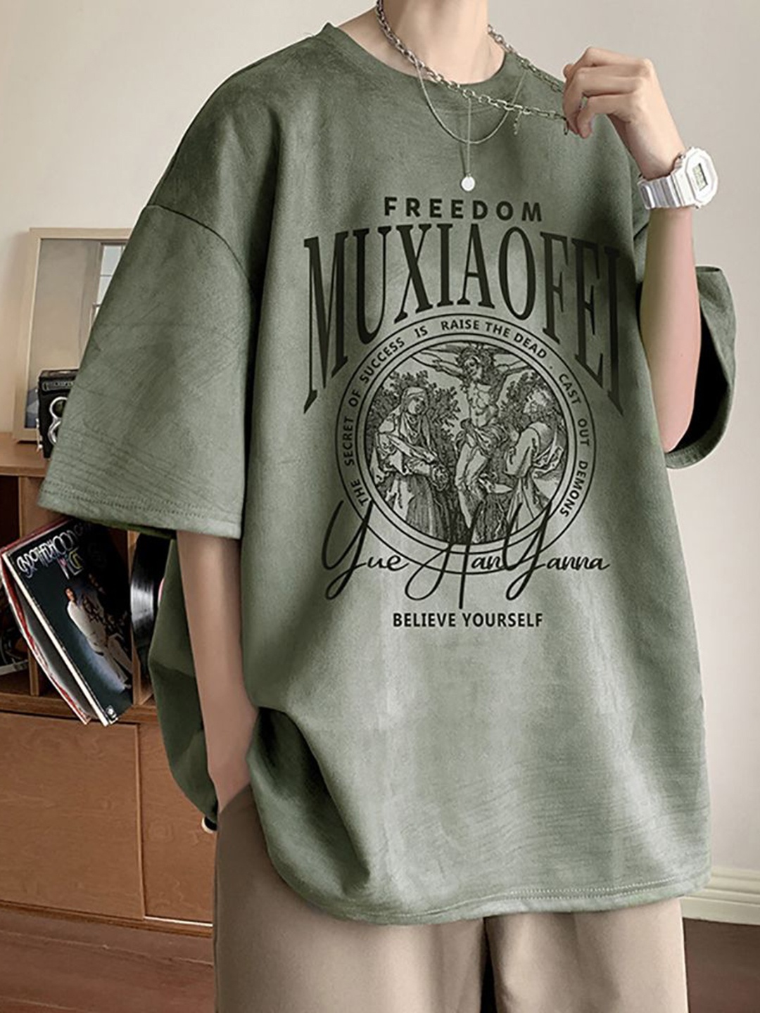 

StyleCast x Revolte Men Graphic Printed Round Neck T-shirt, Green