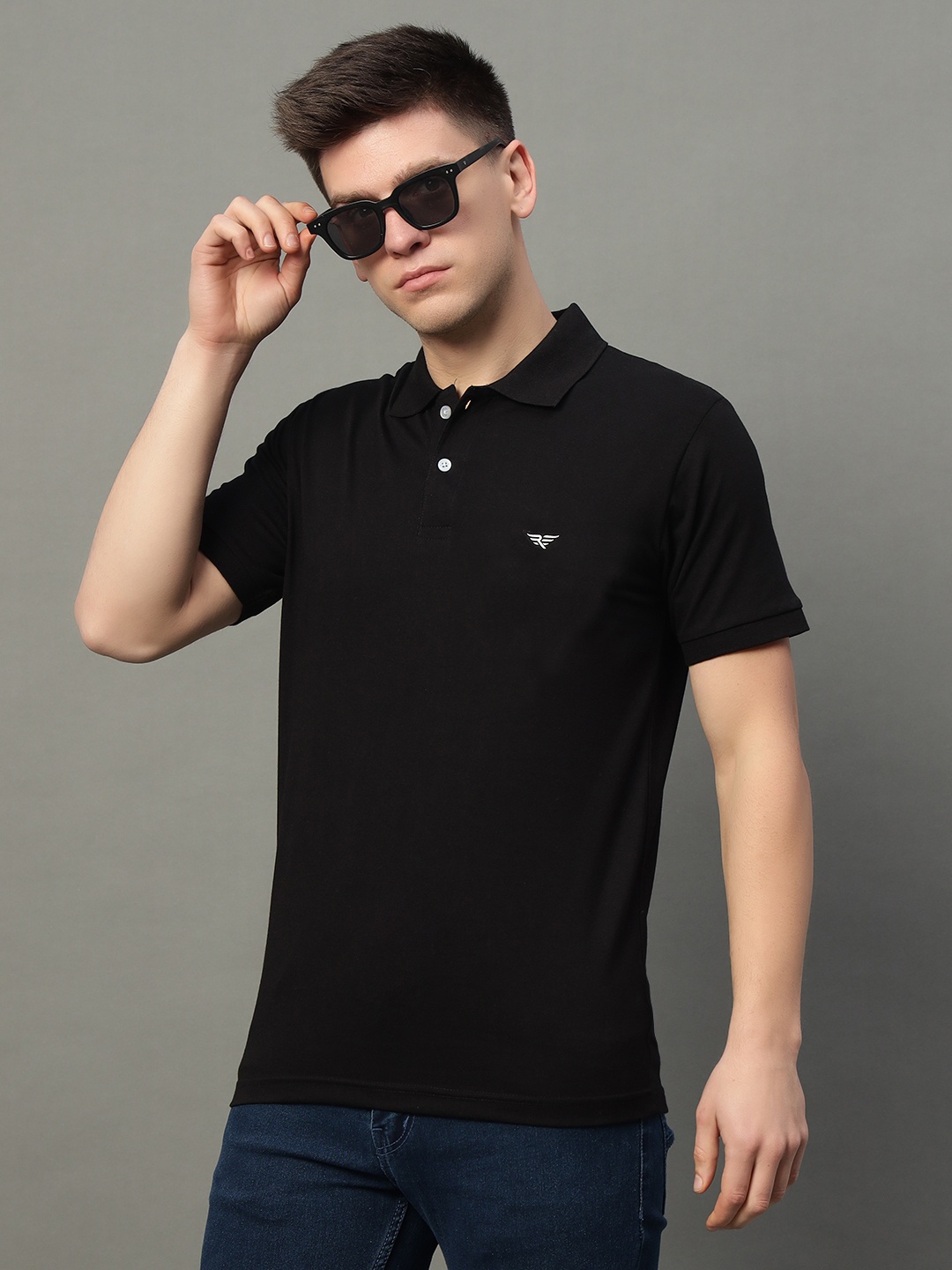 

RISS Men Solid Polo Collar Cotton T-shirt, Black