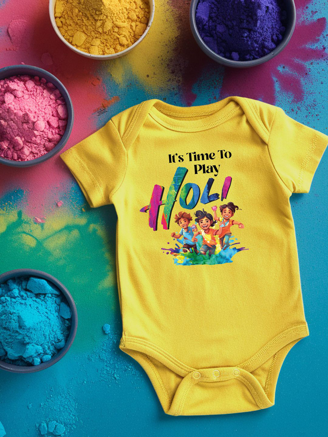 

FFLIRTYGO Infants Holi Printed Cotton Bodysuit, Yellow