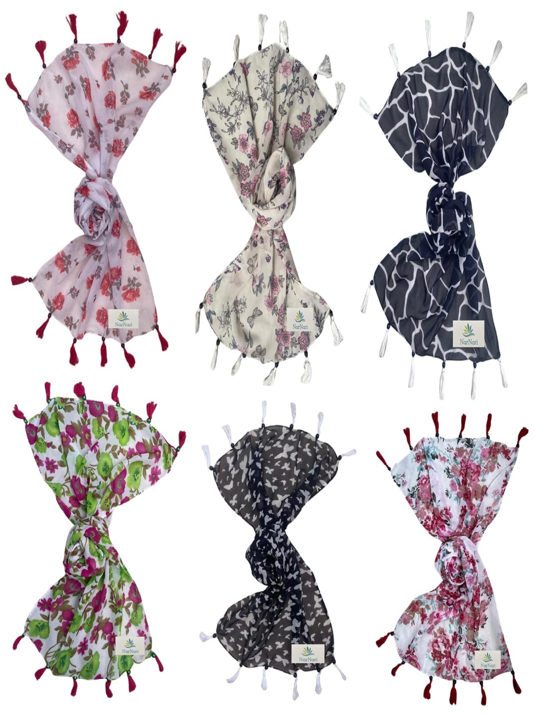 

NarNari Women Printed Scarf, Red