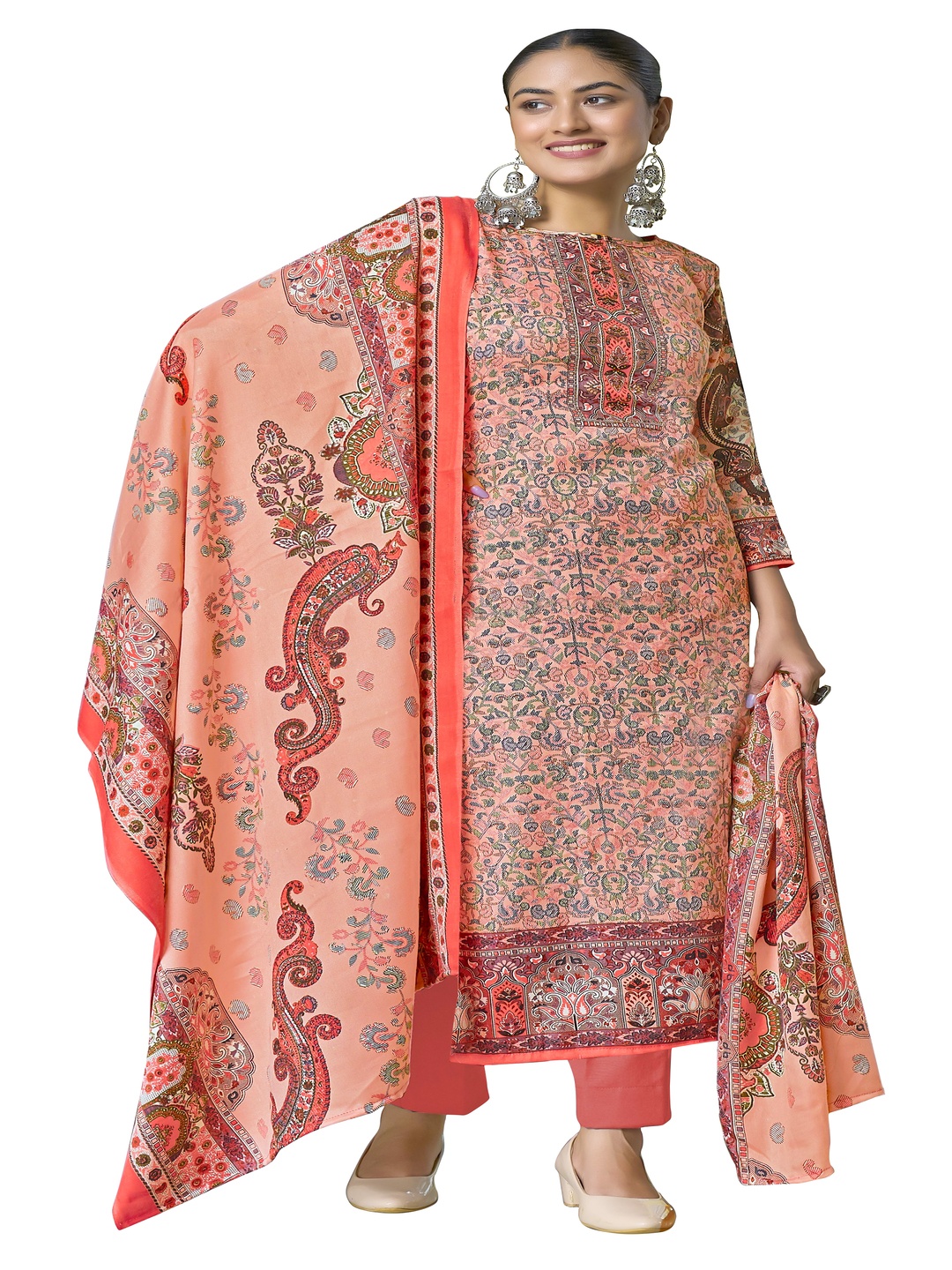 

DRAVINAM Trends Printed Unstitched Dress Material, Orange