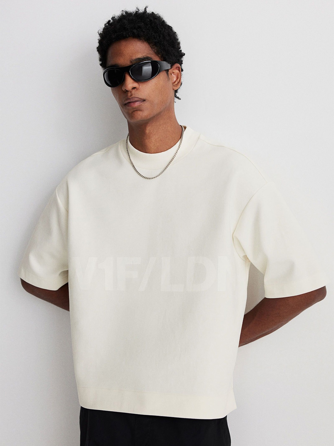 

H&M Loose Fit Printed Scuba T-shirt, White