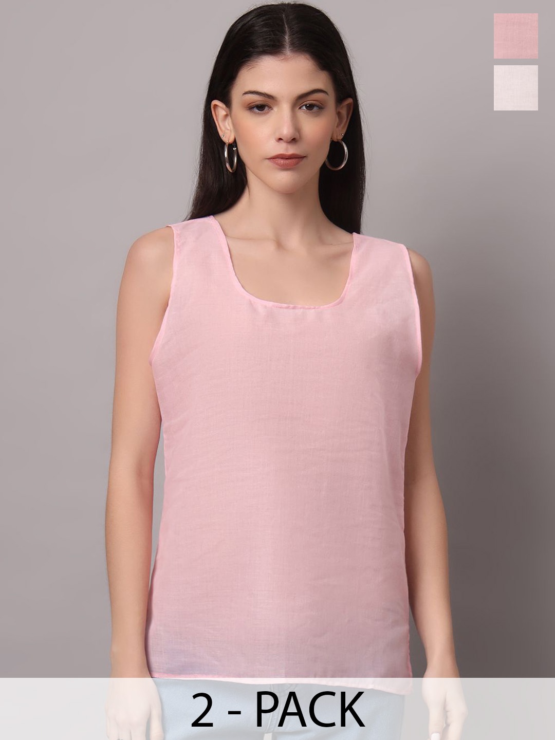 

PARAMOUNT CHIKAN Women Pack of 2 Cotton Round Neck Camisole, Pink
