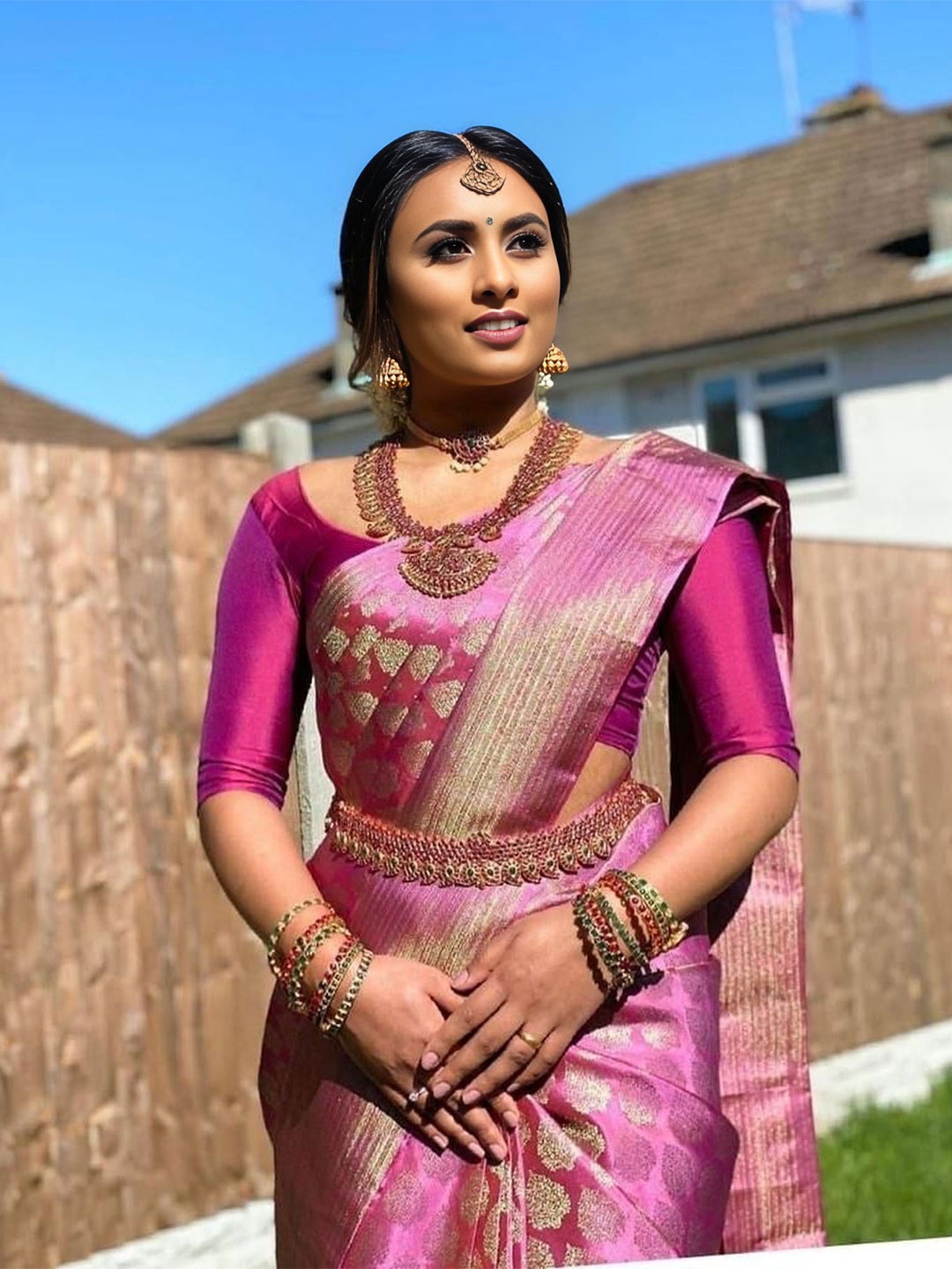 

bansari textiles Woven Design Zari Banarasi Saree, Pink