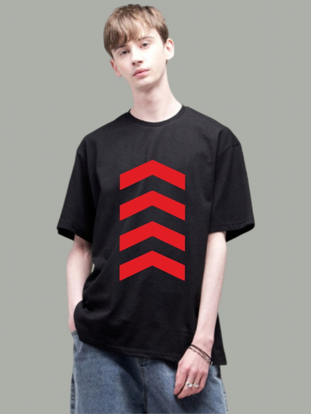 

Uniplanet store Men Geometric Printed Round Neck Cotton Relaxed Fit T-shirt, Black